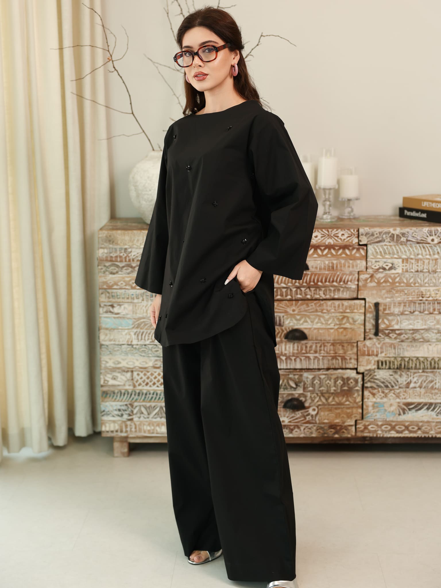 Skyloft Black Embellished Co Ord Set