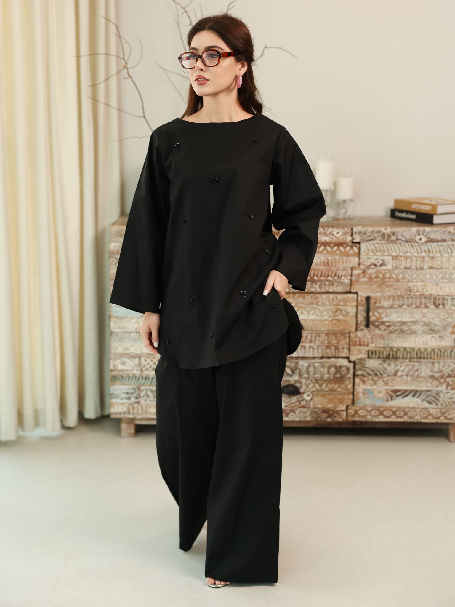 Skyloft Black Embellished Co Ord Set