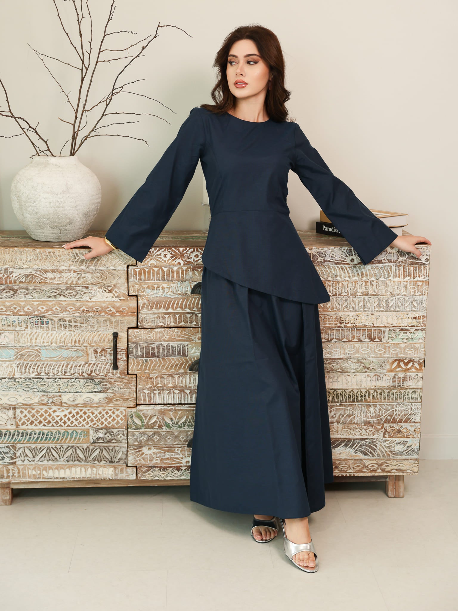 Finae Dark Blue Skirt And Shirt Set