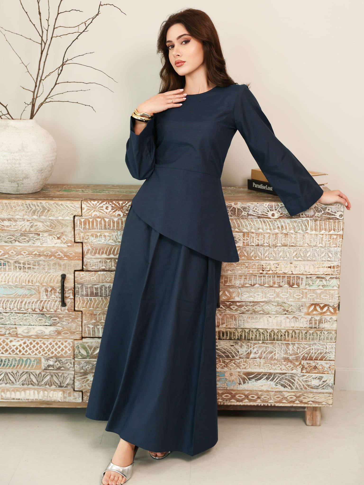 Finae Dark Blue Skirt And Shirt Set