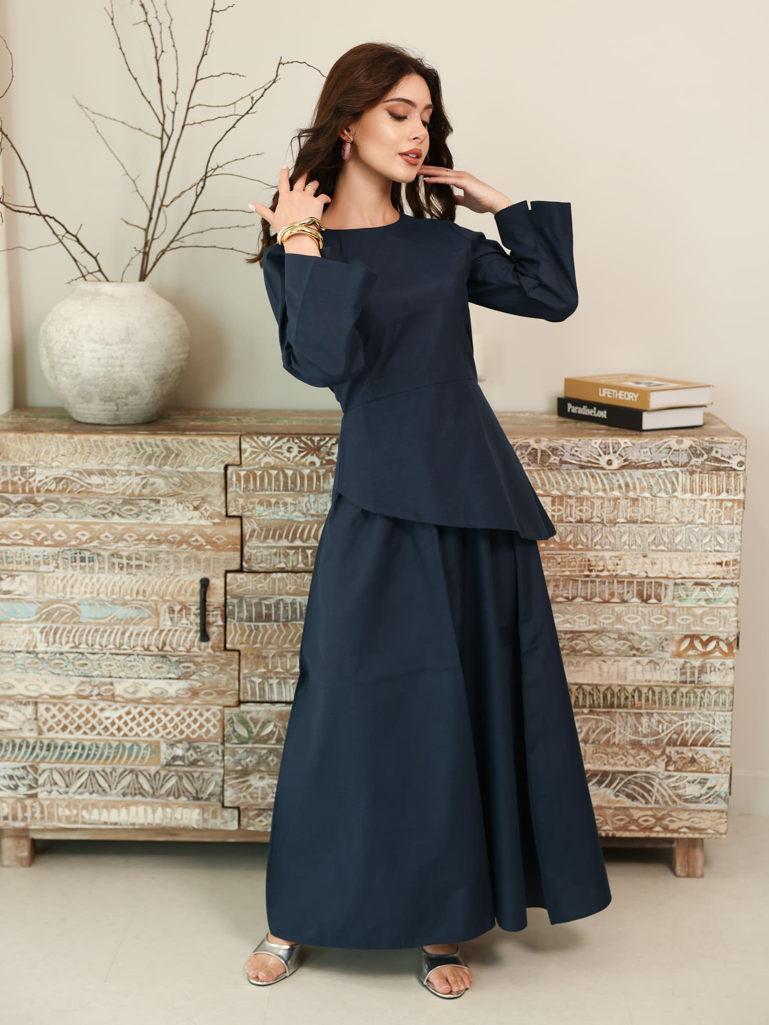 Finae Dark Blue Skirt And Shirt Set