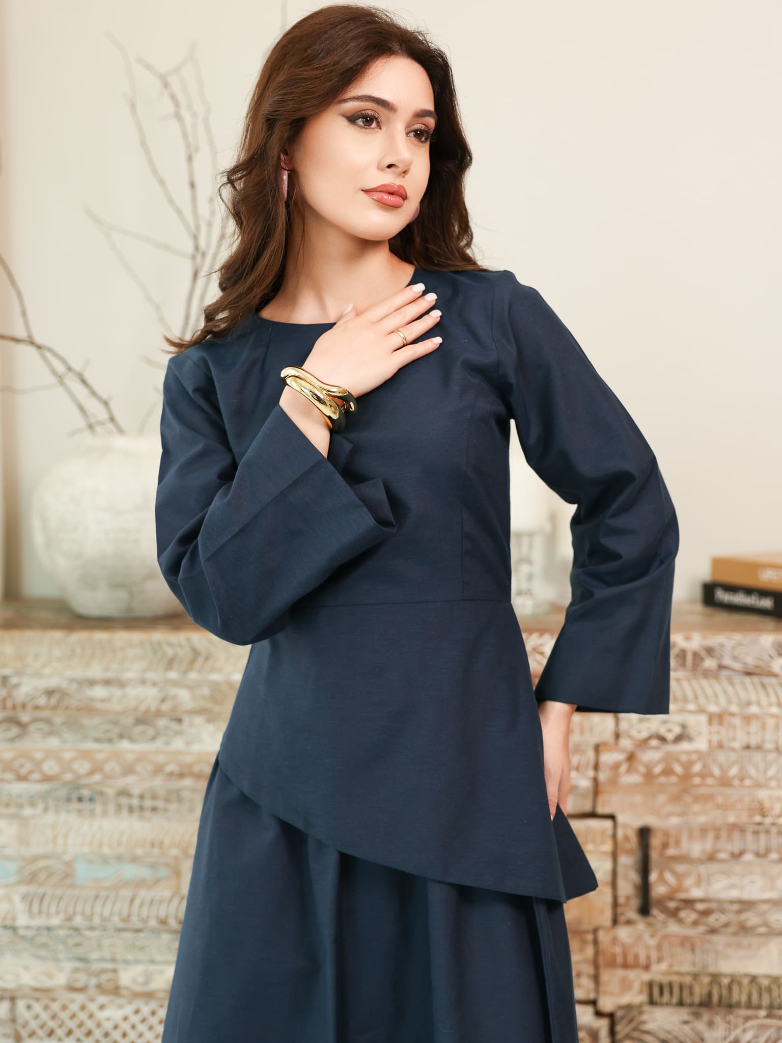 Finae Dark Blue Skirt And Shirt Set