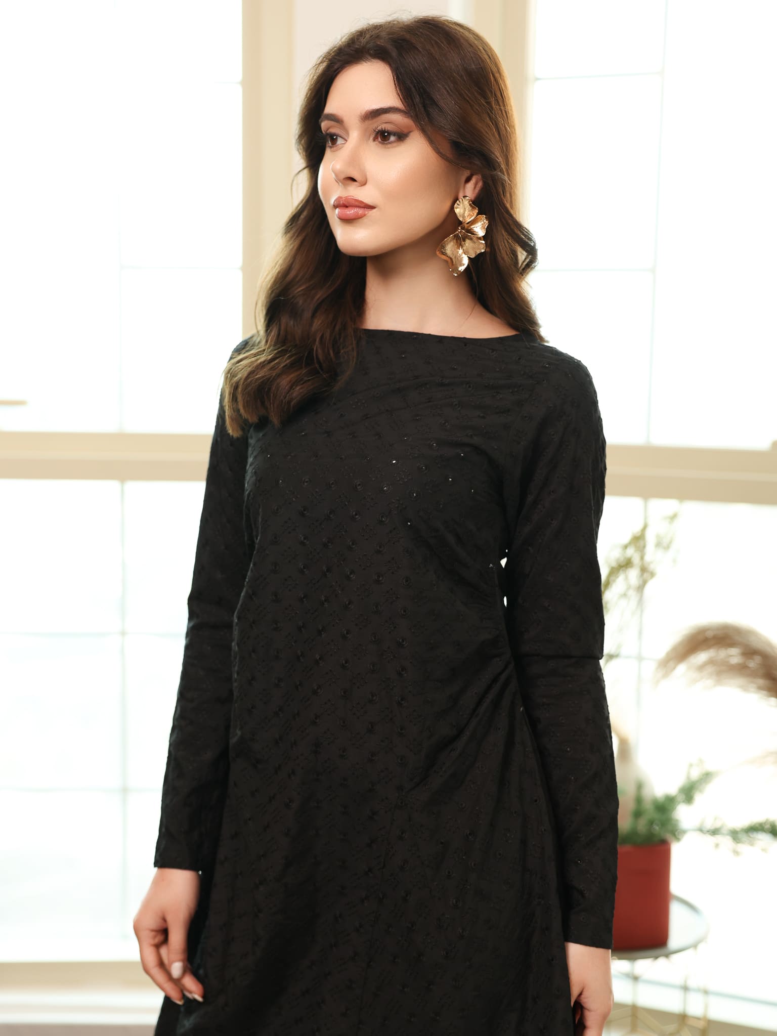 Kaelis Black Embroidered Dress