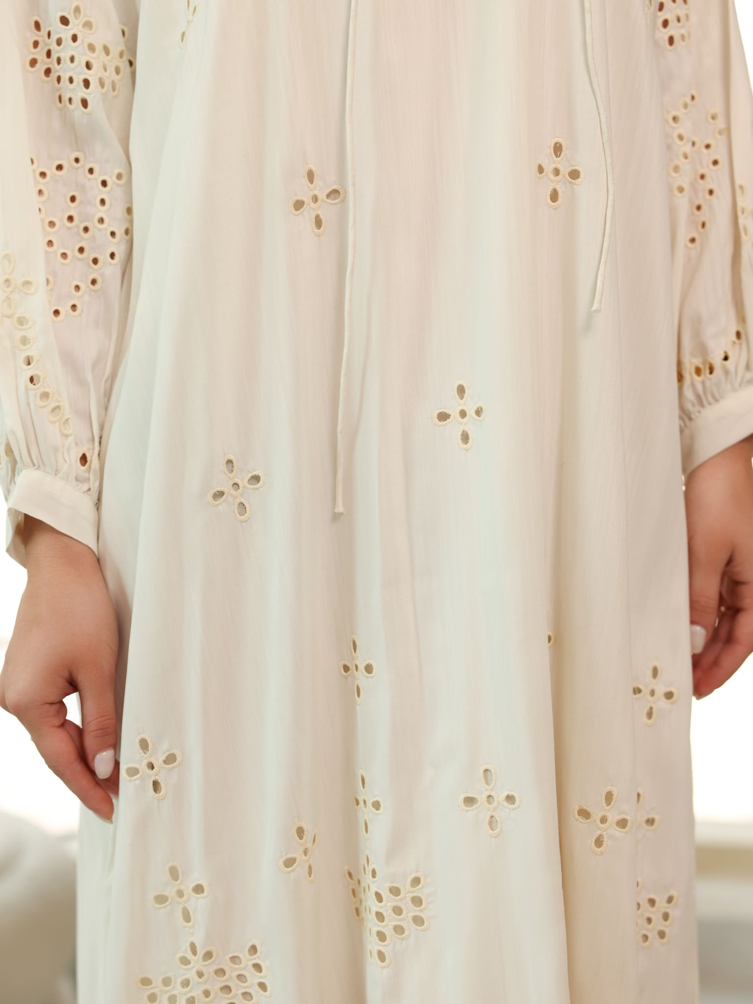 Dovia Off White Cutwork Long Dress