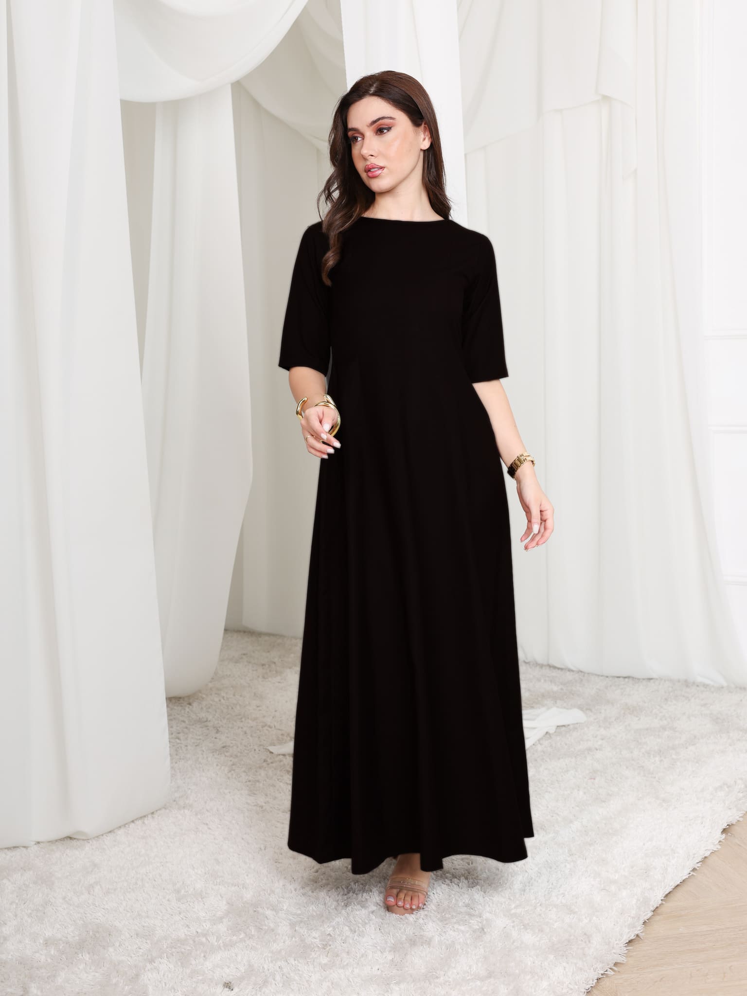 Cigar Panel Black Long Dress