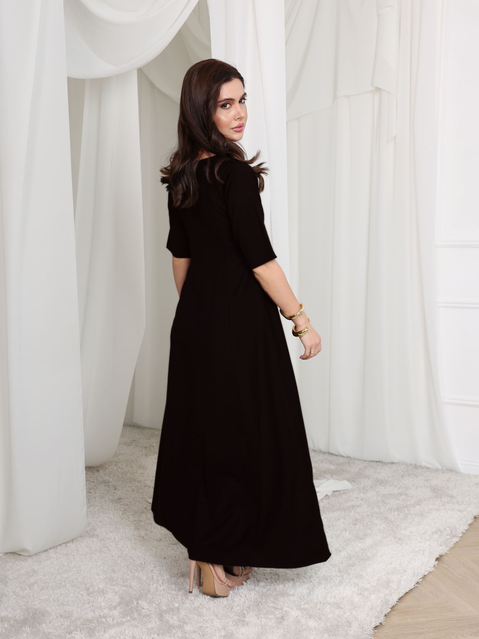 Cigar Panel Black Long Dress