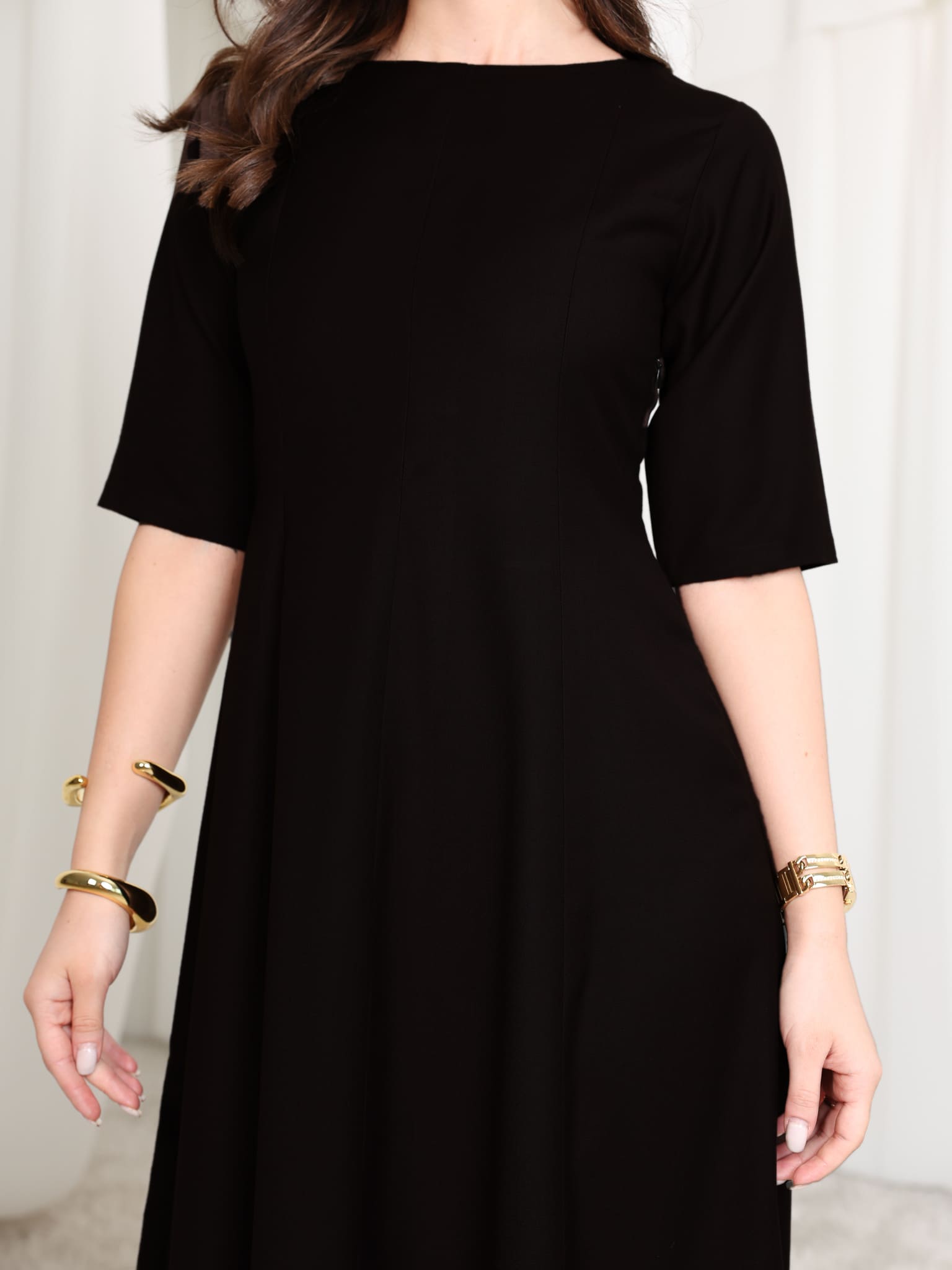 Cigar Panel Black Long Dress