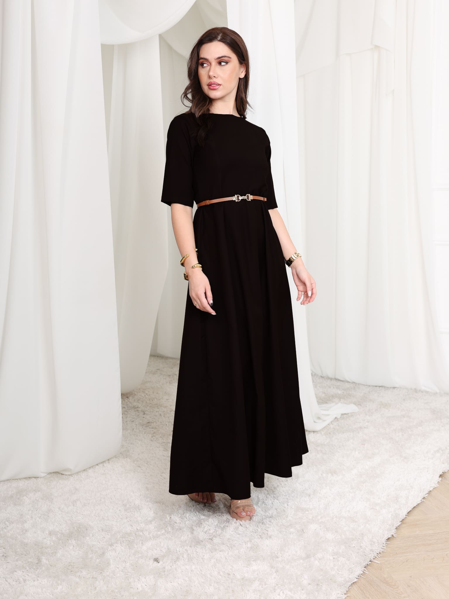 Cigar Panel Black Long Dress