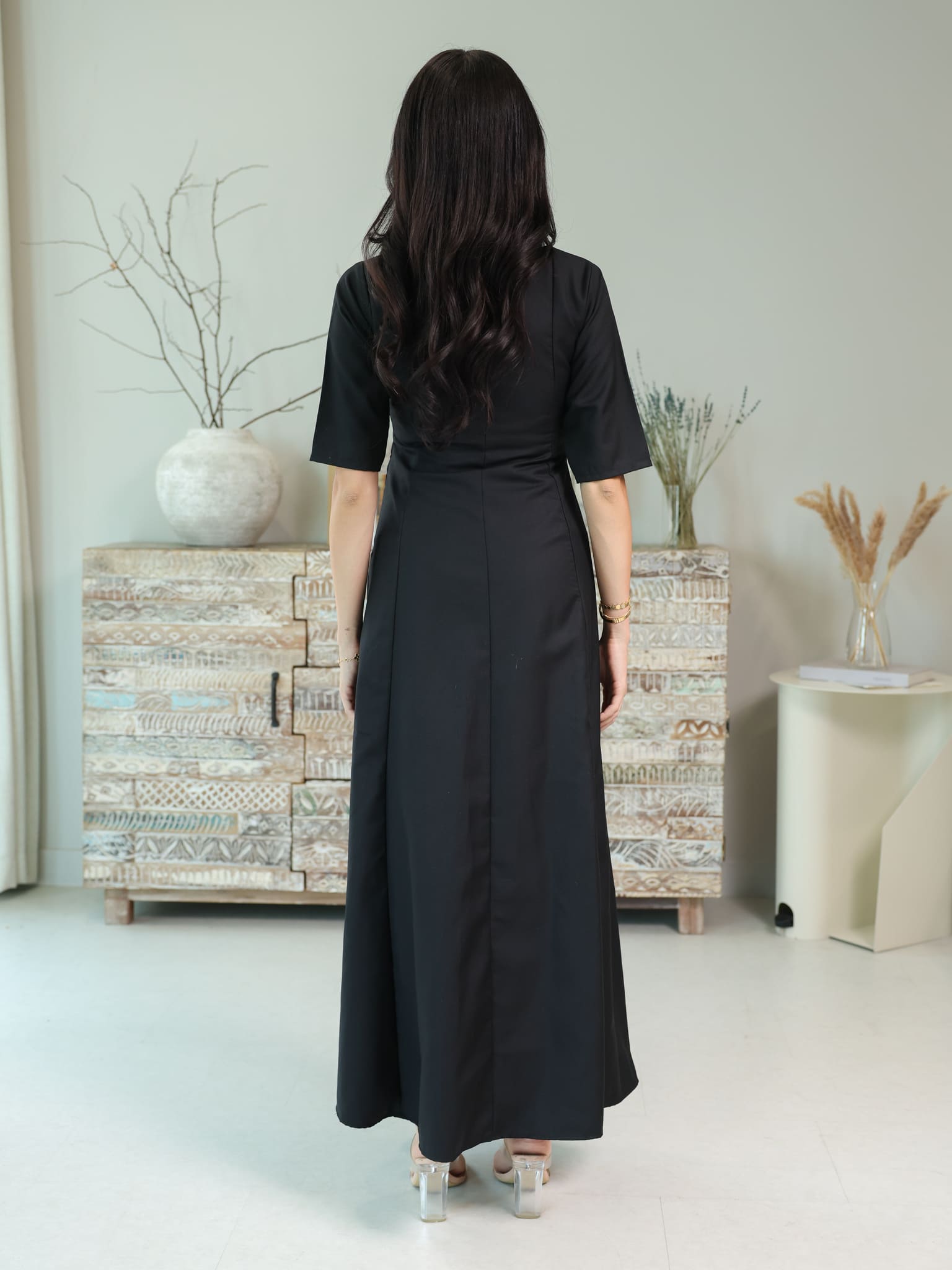 Cigar Panel Black Long Dress
