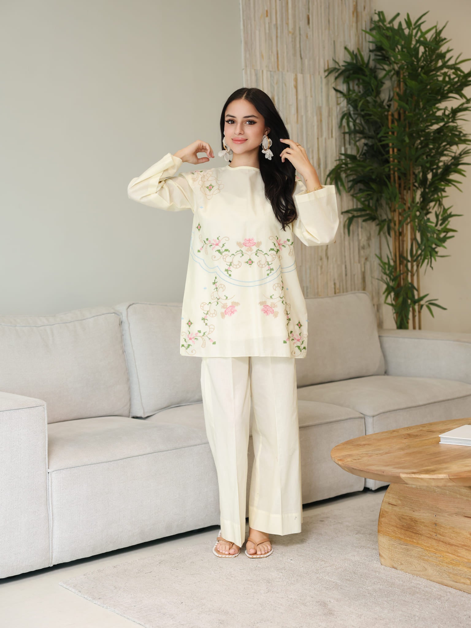 Sarola Cream Embroidered Co Ord Set