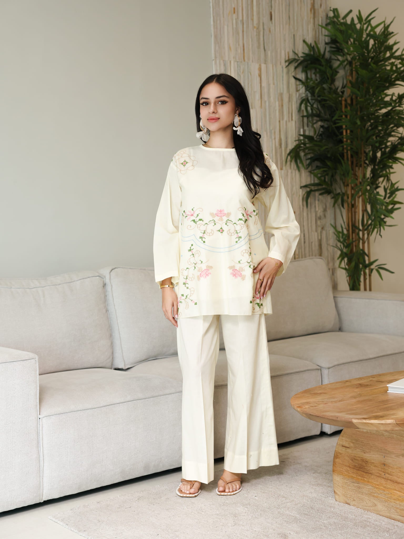 Sarola Cream Embroidered Co Ord Set