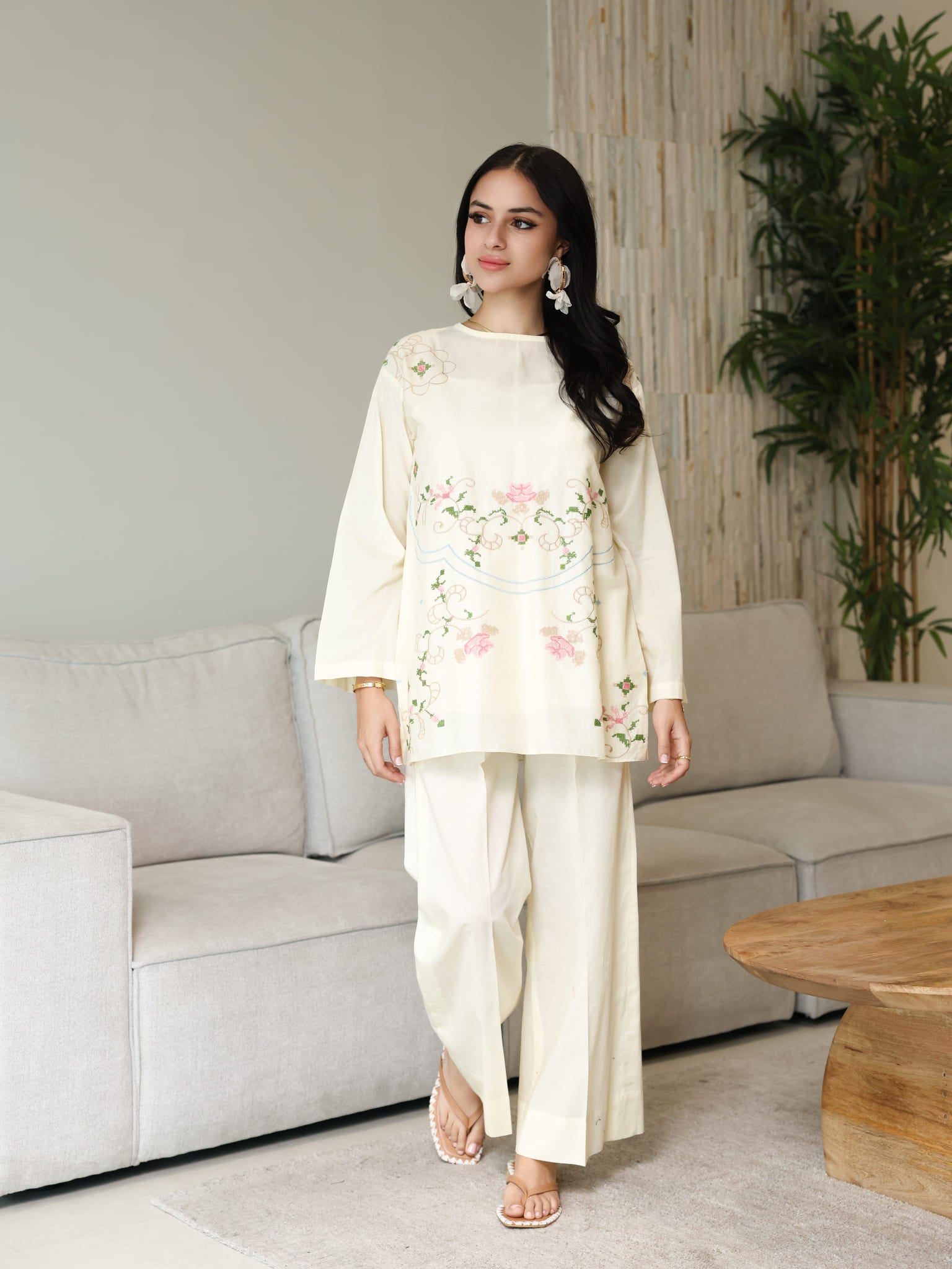 Sarola Cream Embroidered Co Ord Set