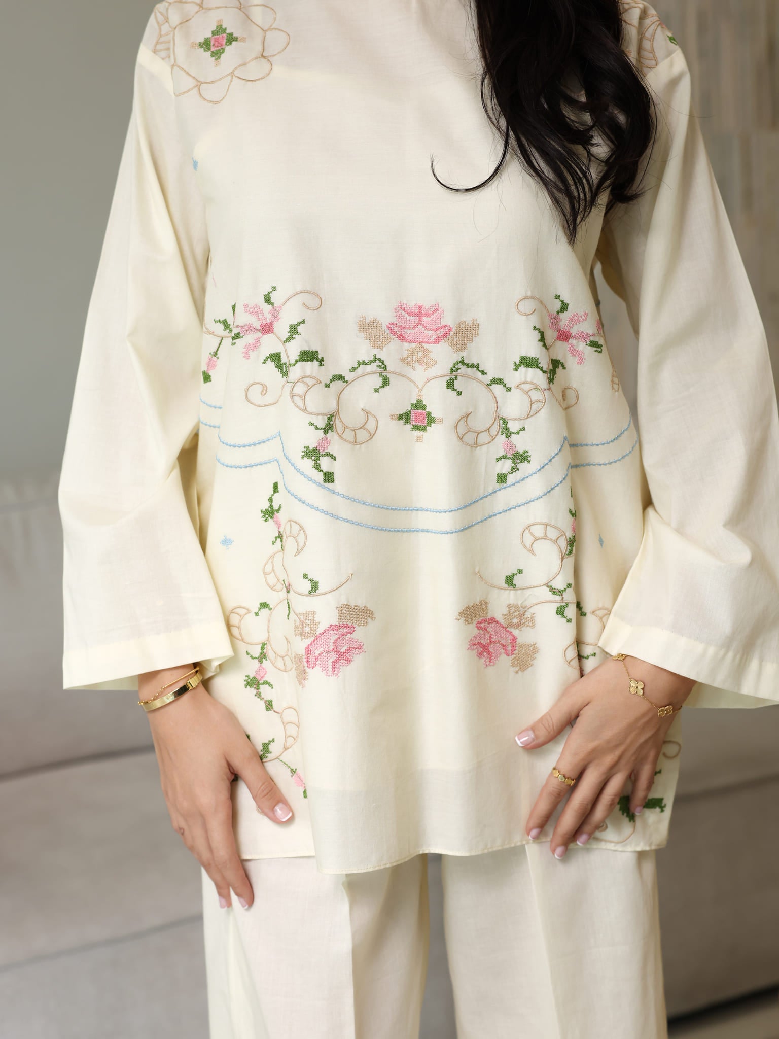 Sarola Cream Embroidered Co Ord Set