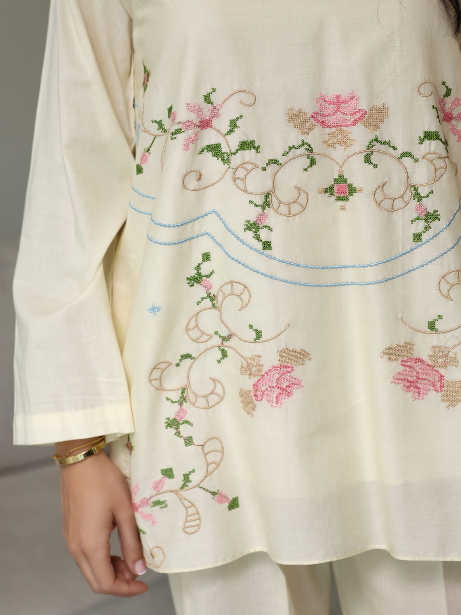 Sarola Cream Embroidered Co Ord Set