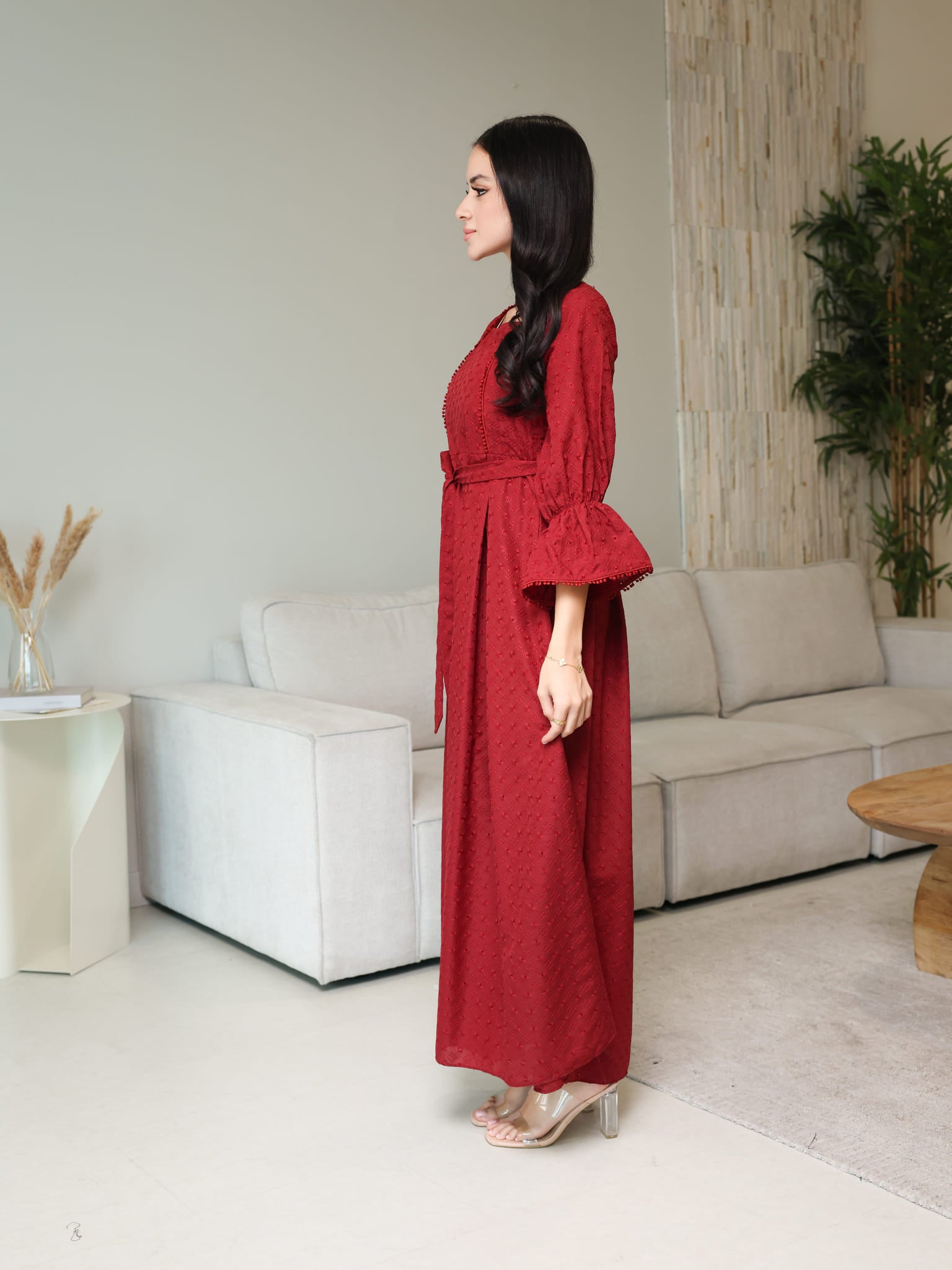 Avra Maroon Cutwork Dress