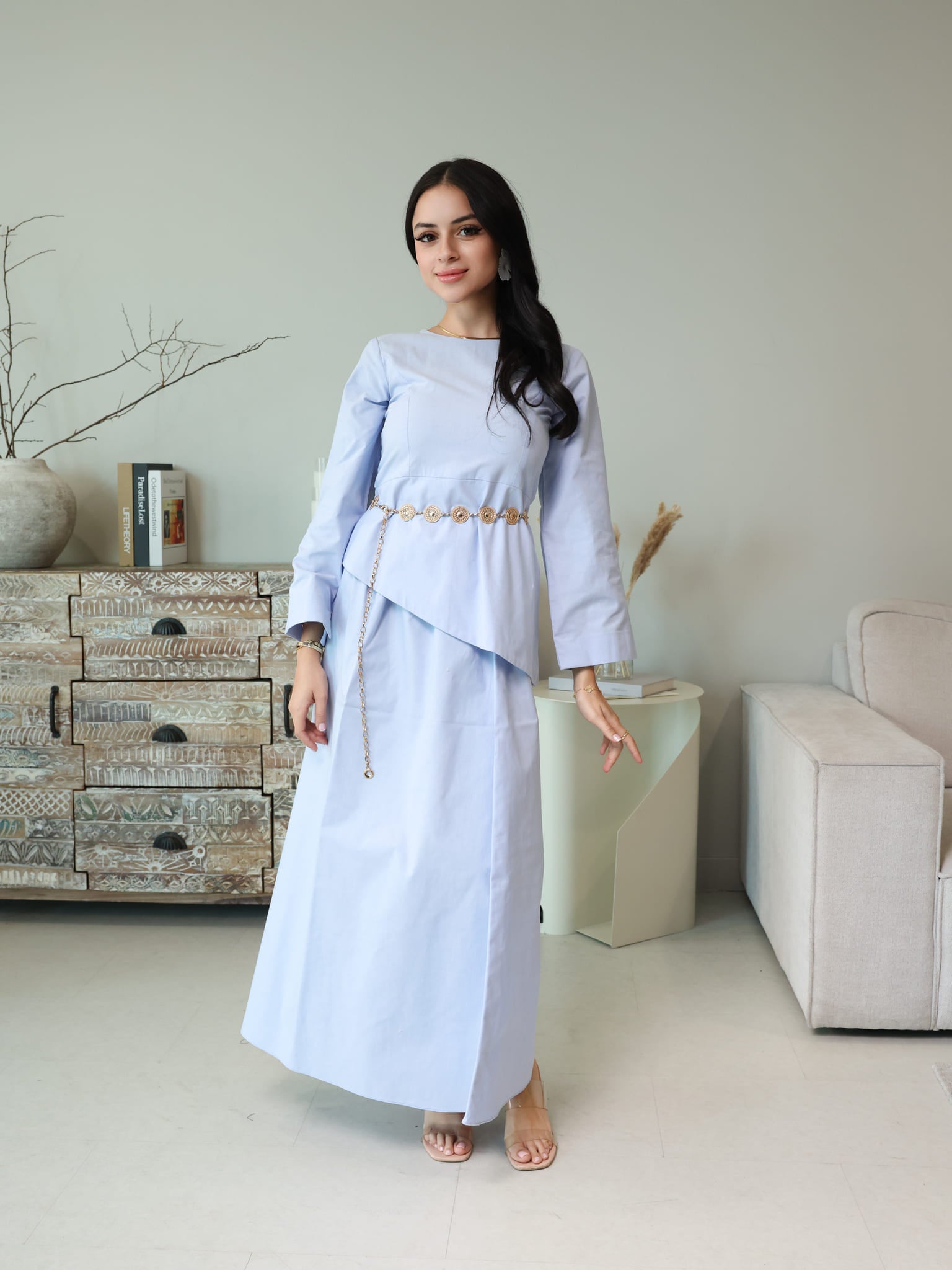 Finae Pastel Blue Skirt And Shirt Set