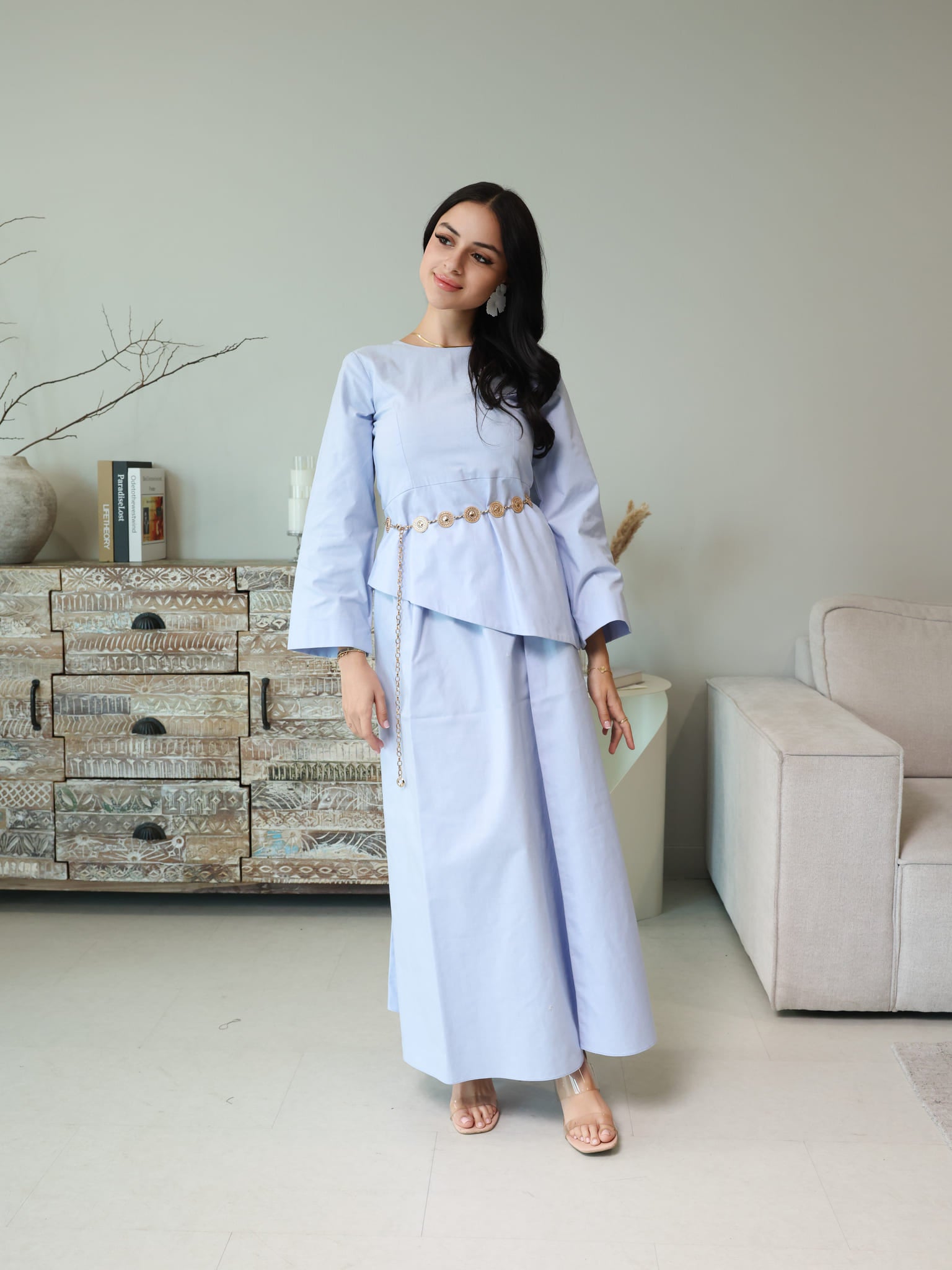 Finae Pastel Blue Skirt And Shirt Set