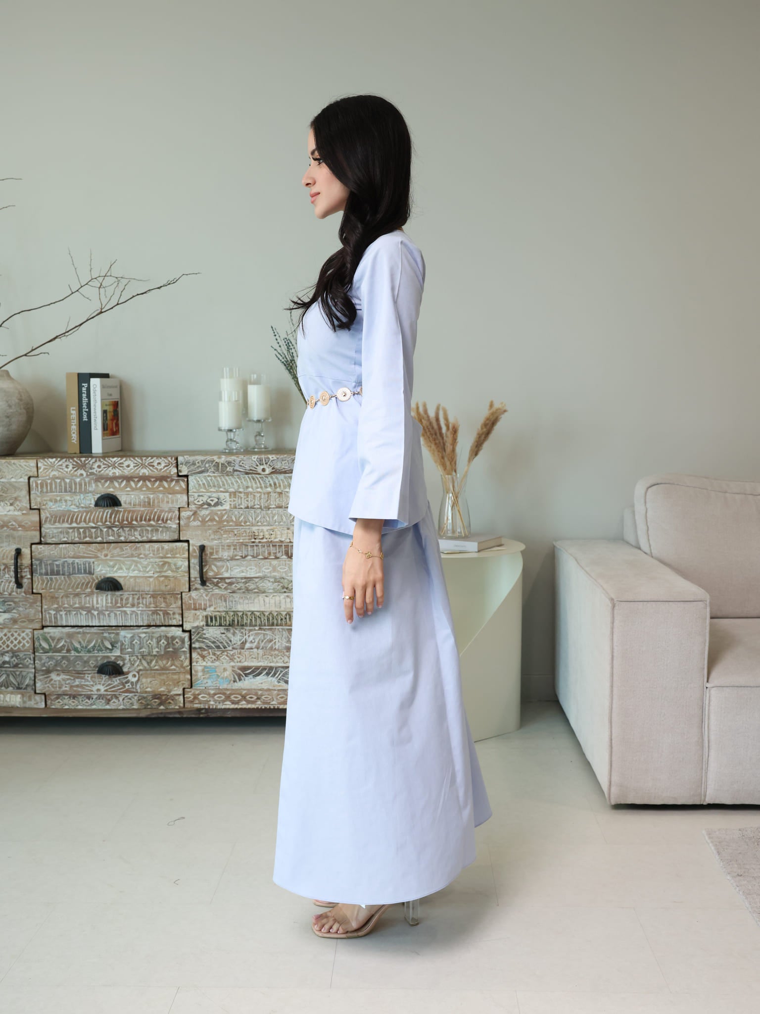 Finae Pastel Blue Skirt And Shirt Set