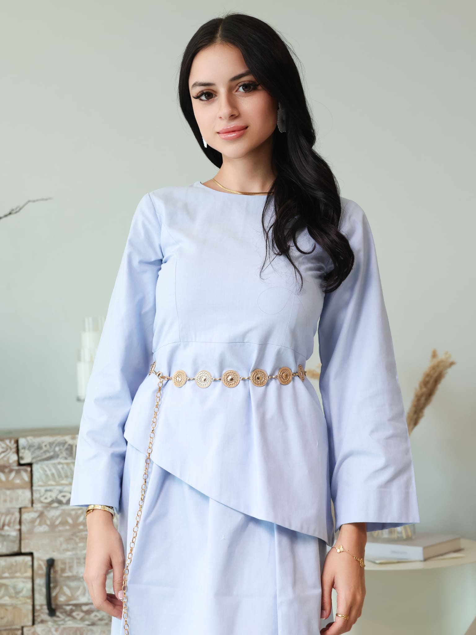 Finae Pastel Blue Skirt And Shirt Set