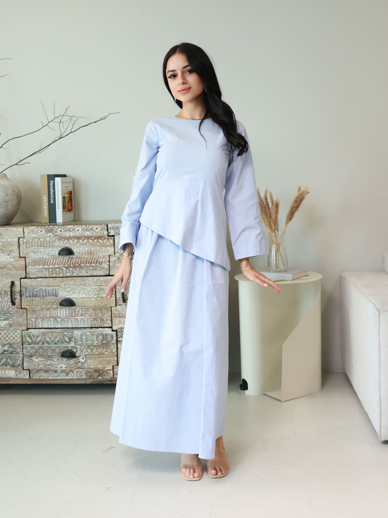 Finae Pastel Blue Skirt And Shirt Set