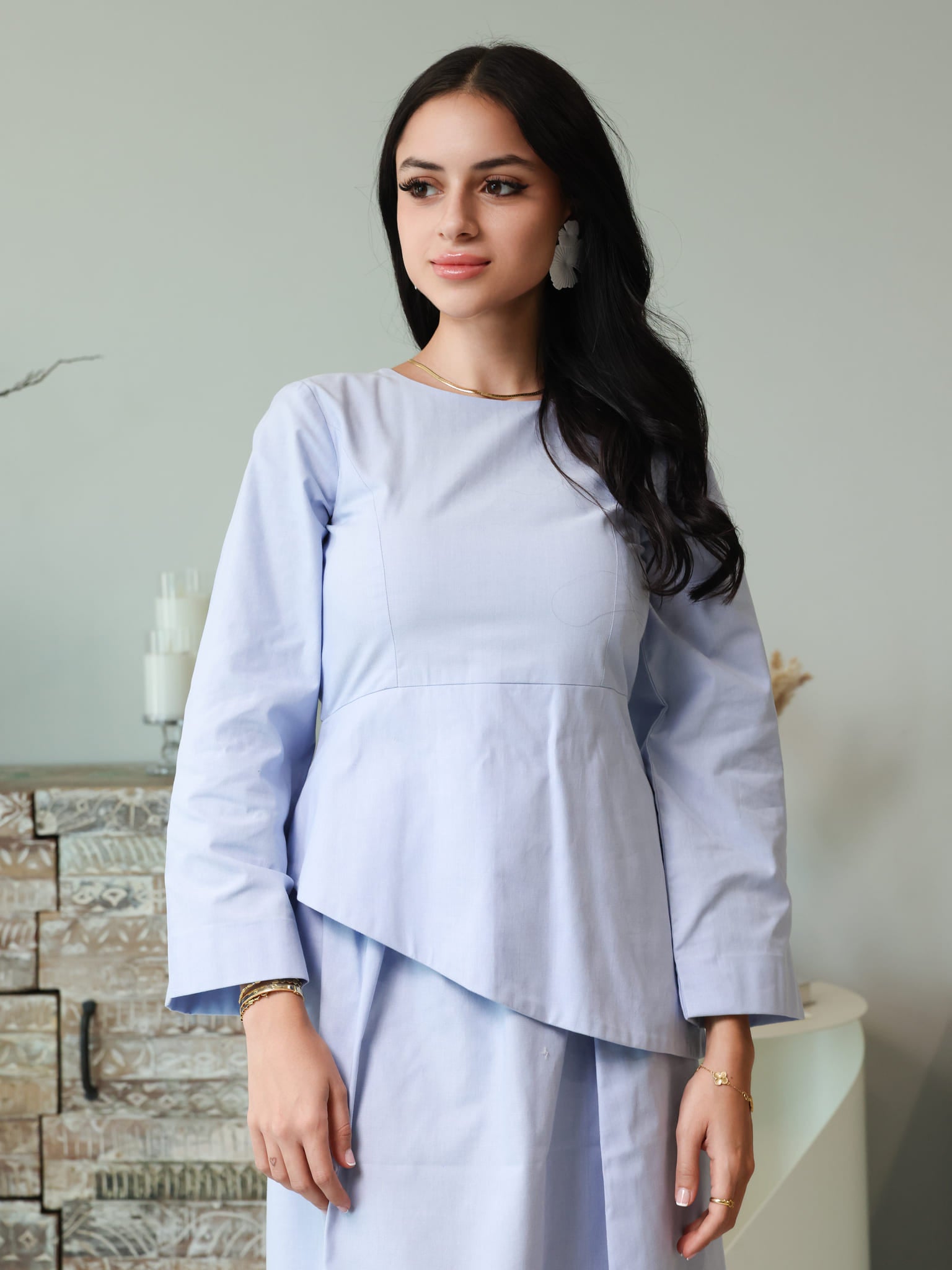 Finae Pastel Blue Skirt And Shirt Set