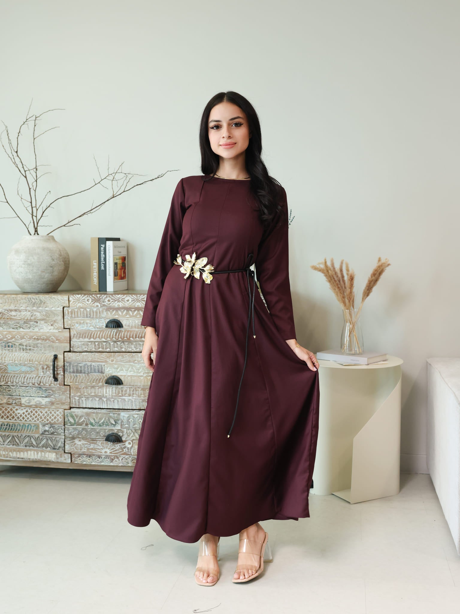 Cigar Panel Plum Long Dress