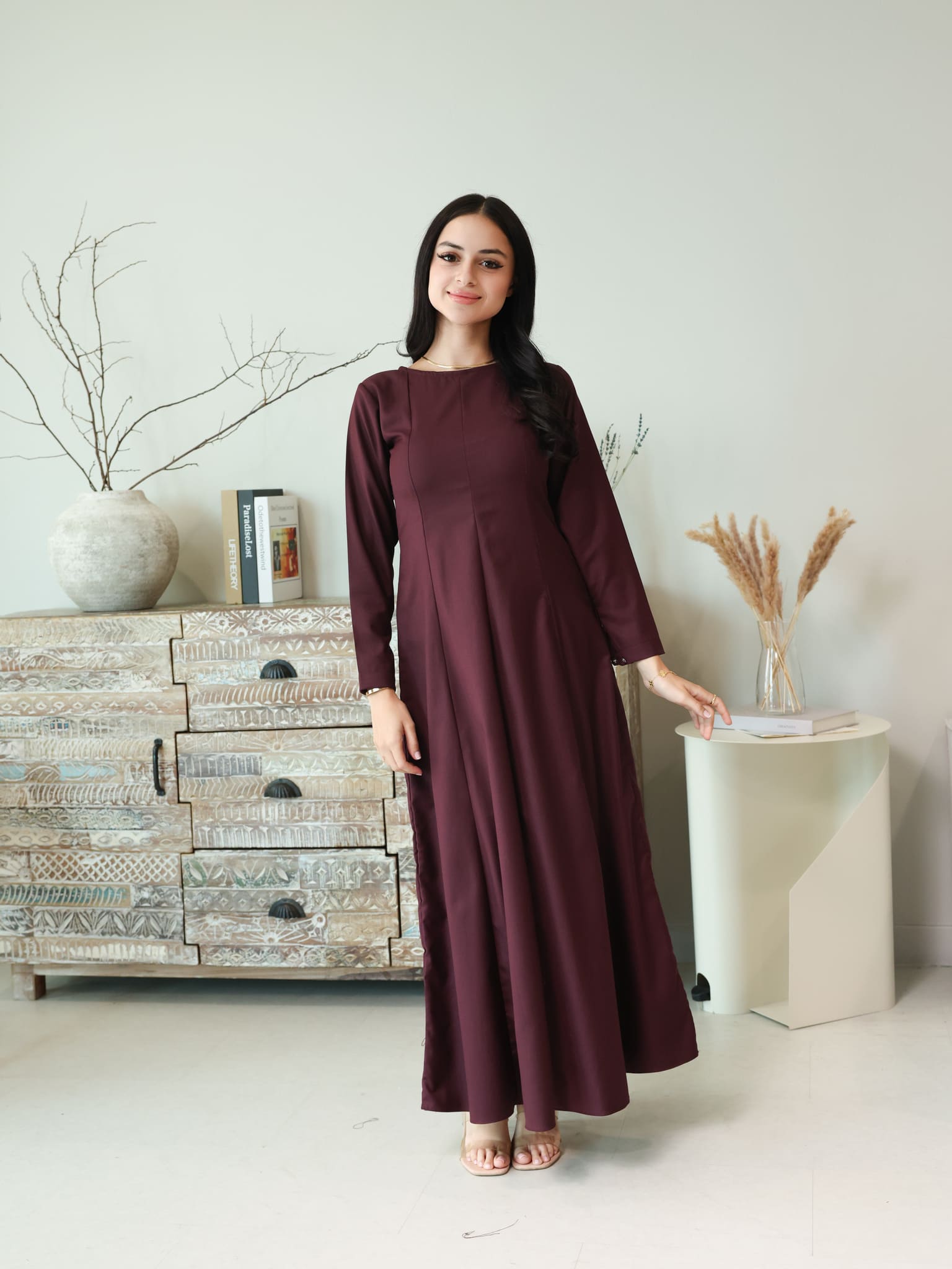 Cigar Panel Plum Long Dress