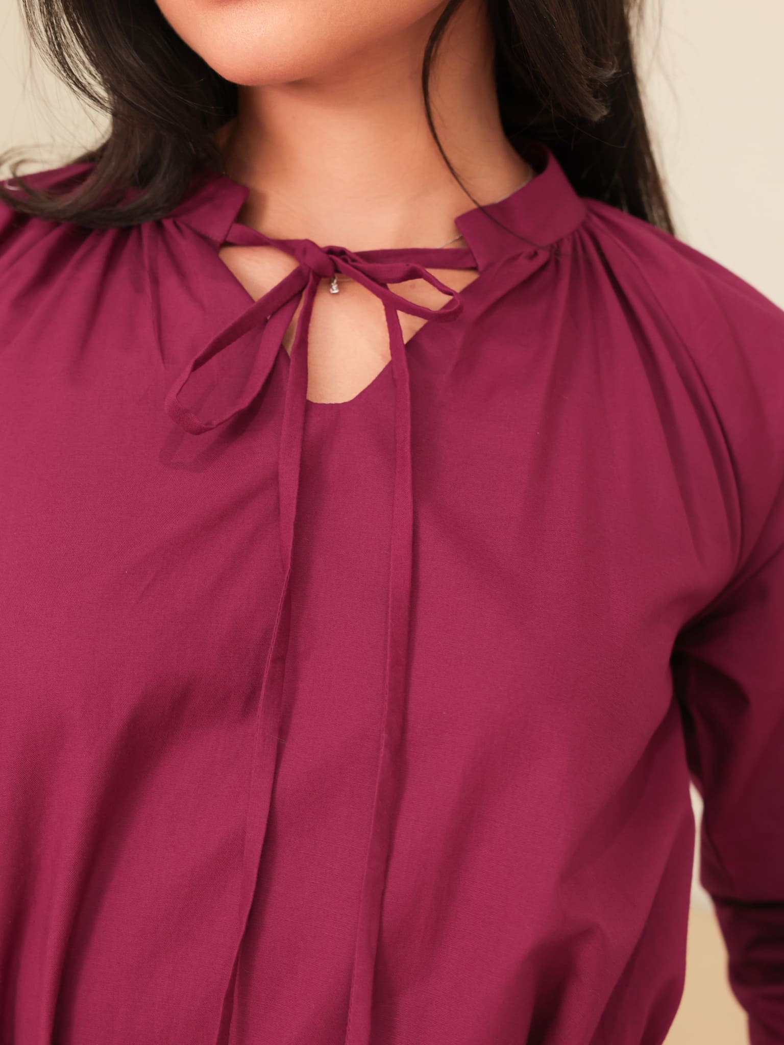 Marnel Plum Cotton Gathered Long Dress