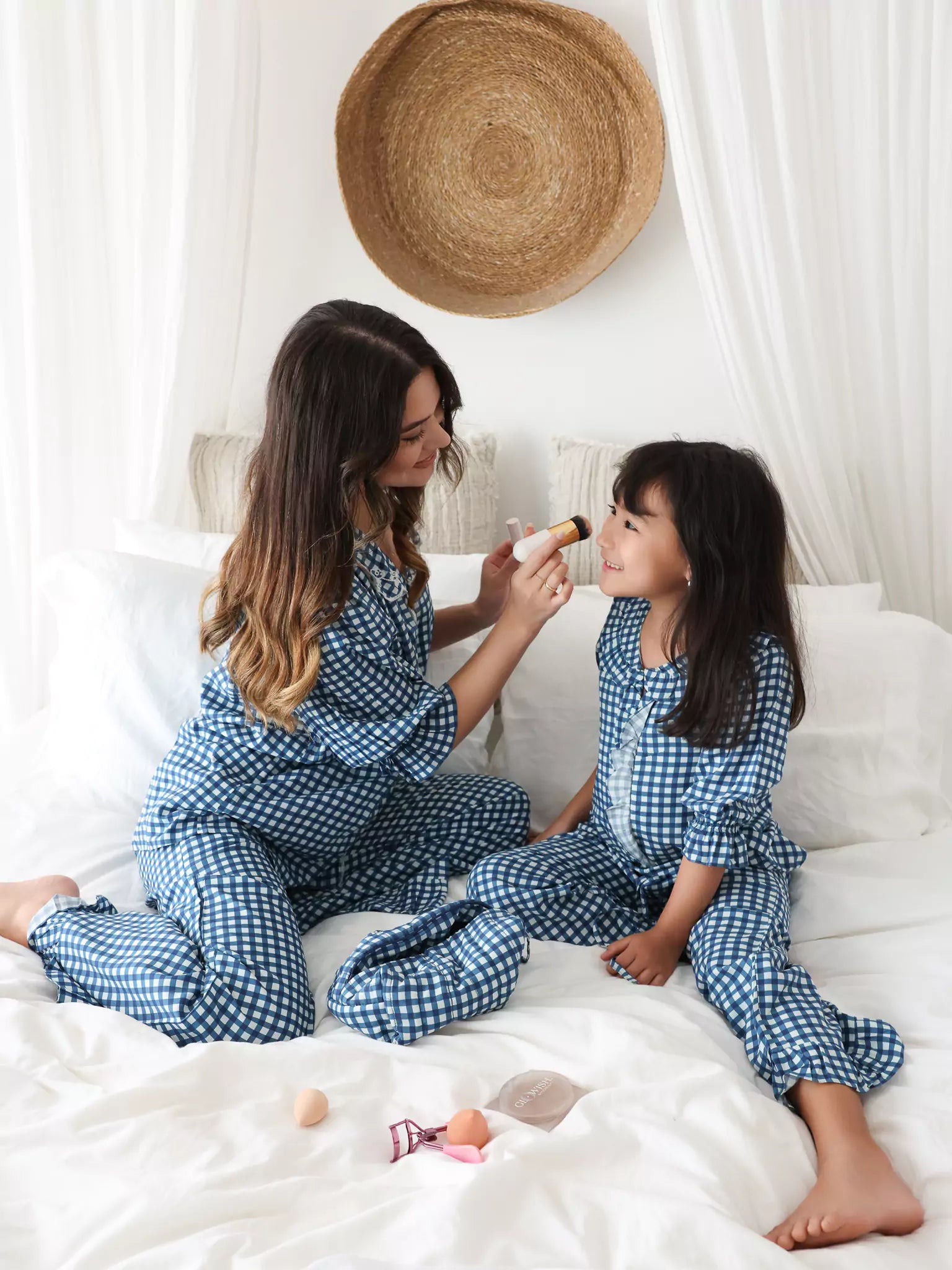 Mini Pluffie Blue Gingham Lounge Set For Girls