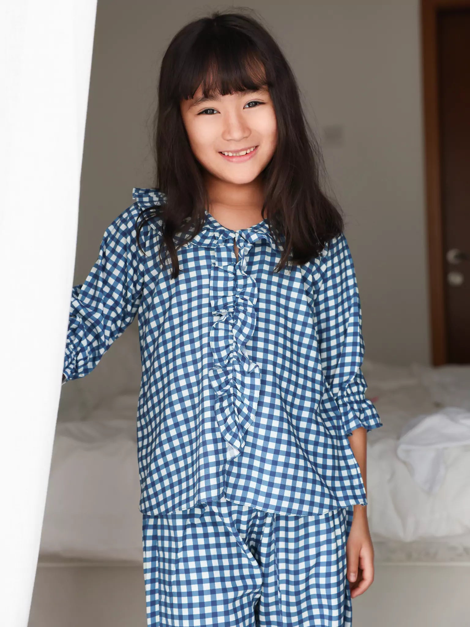 Mini Pluffie Blue Gingham Lounge Set For Girls
