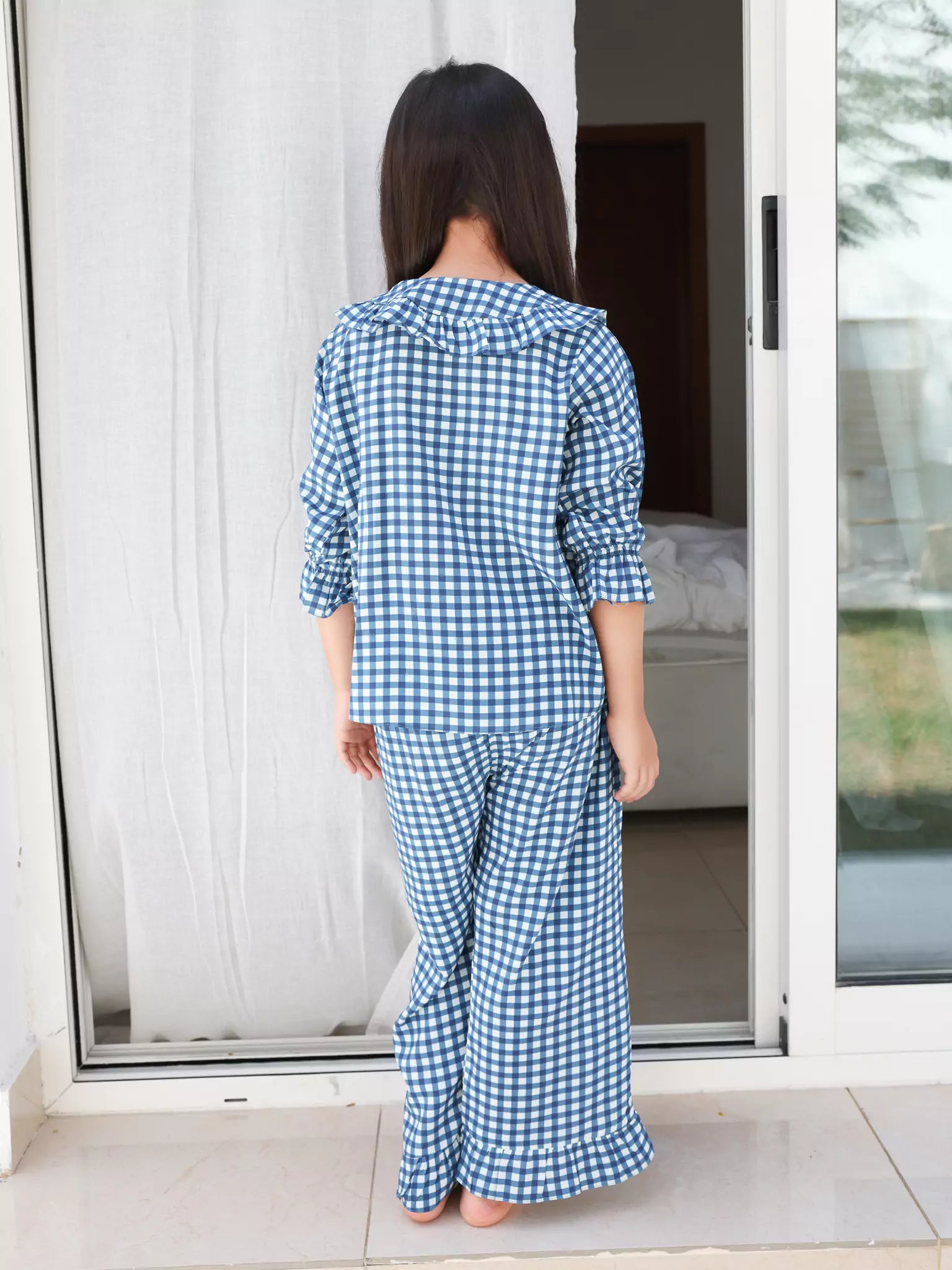 Mini Pluffie Blue Gingham Lounge Set For Girls