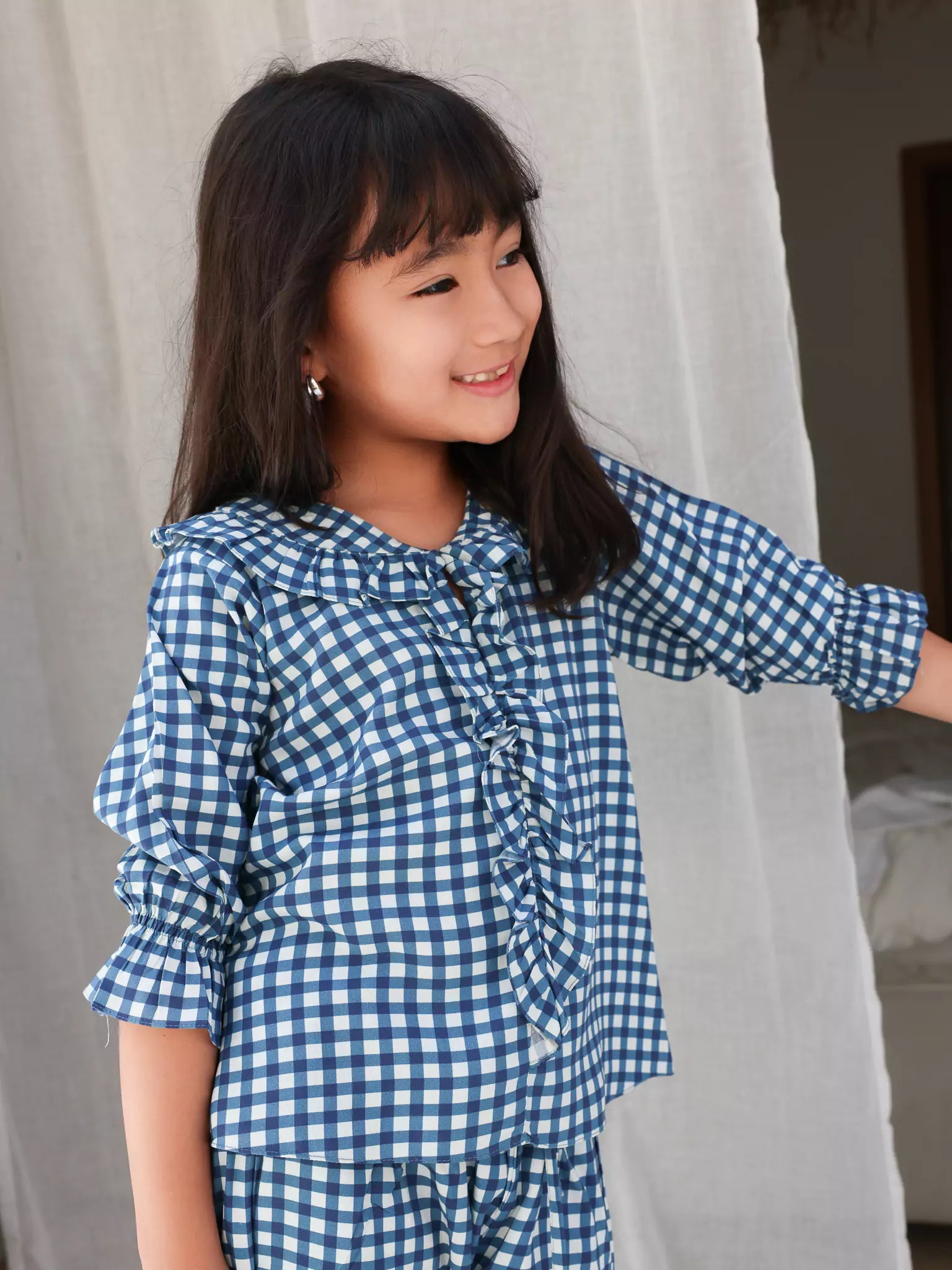 Mini Pluffie Blue Gingham Lounge Set For Girls