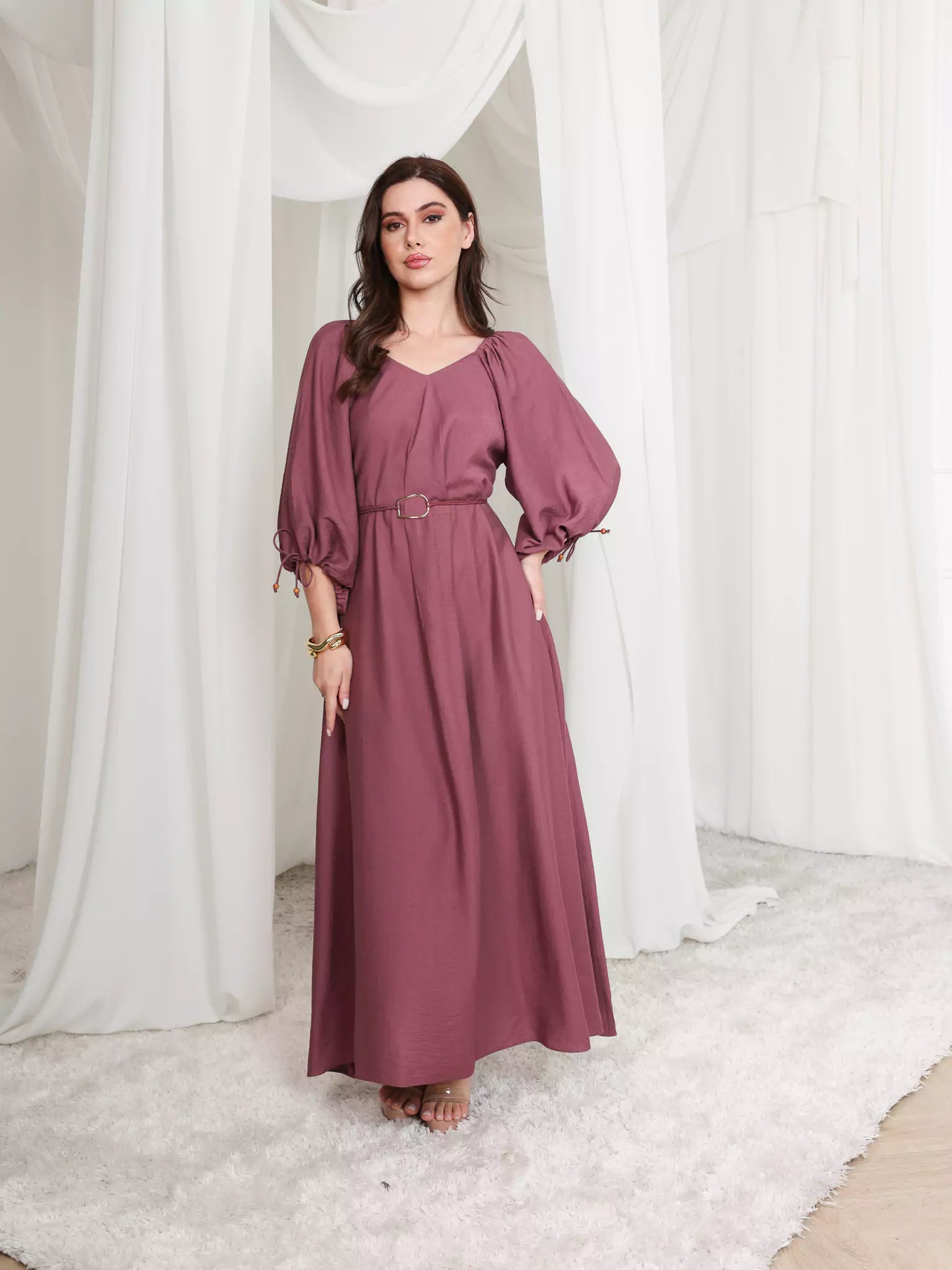 Plumage Long Buckle Dress With Pockets
