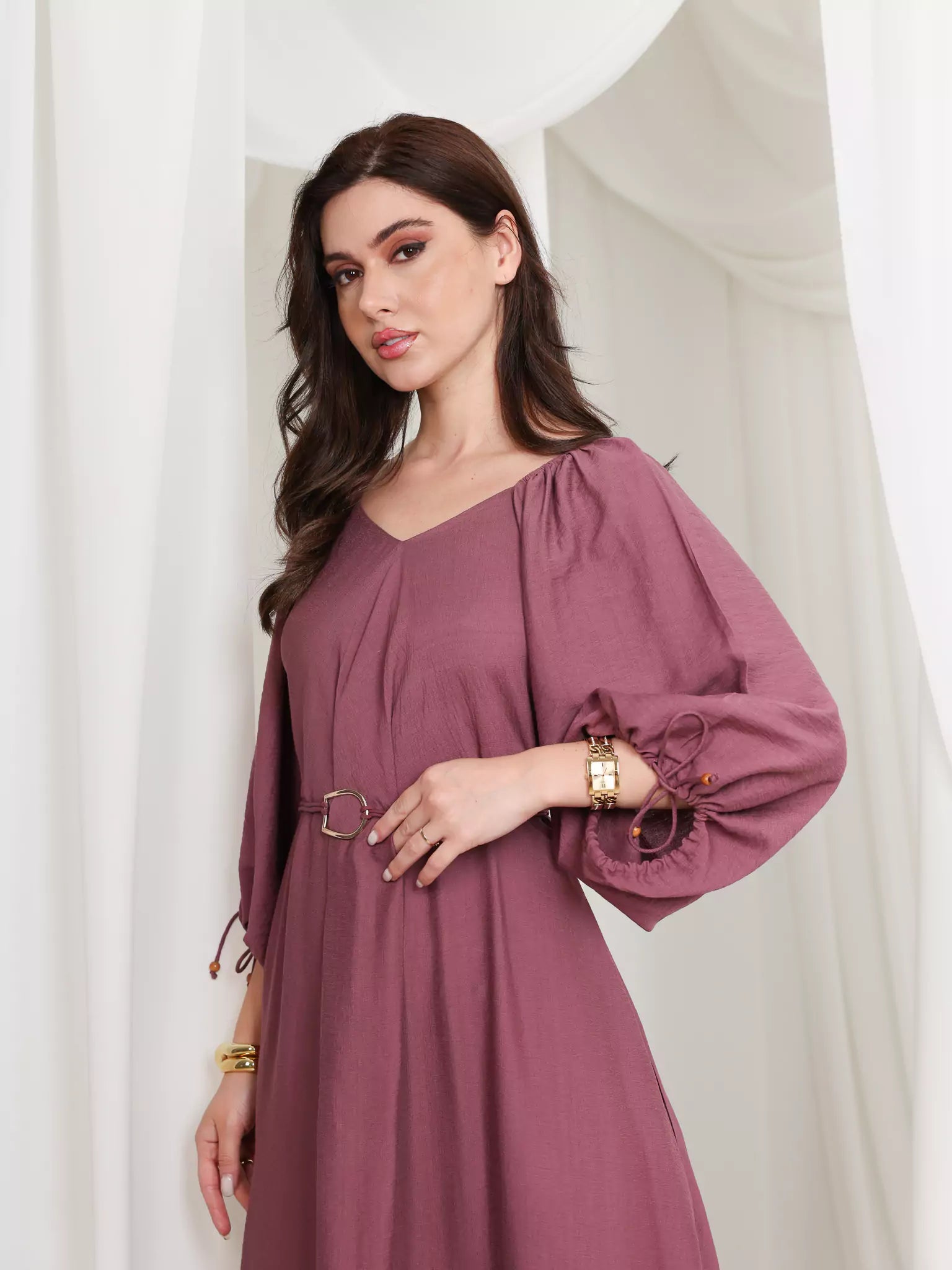 Plumage Long Buckle Dress With Pockets