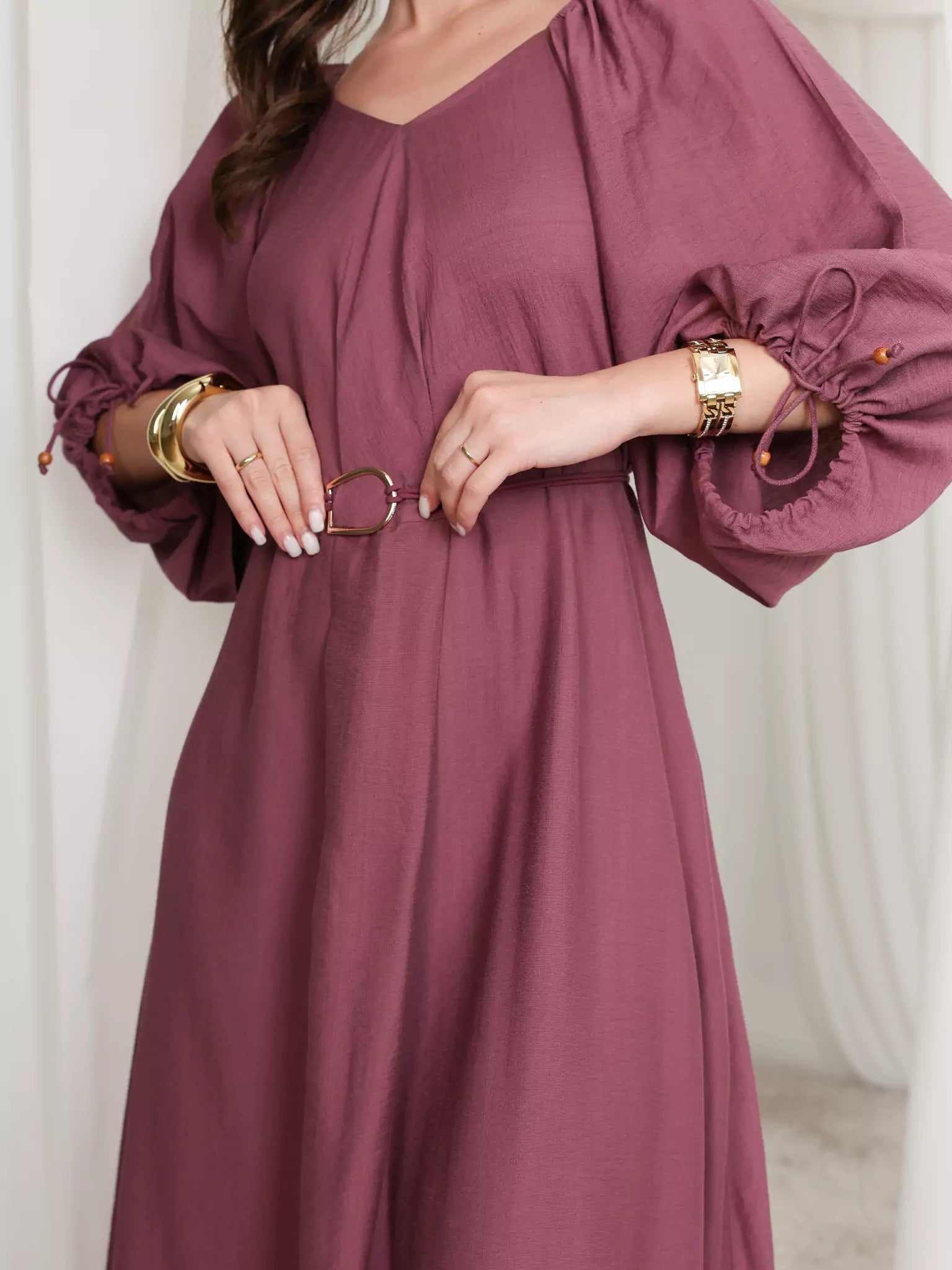 Plumage Long Buckle Dress With Pockets