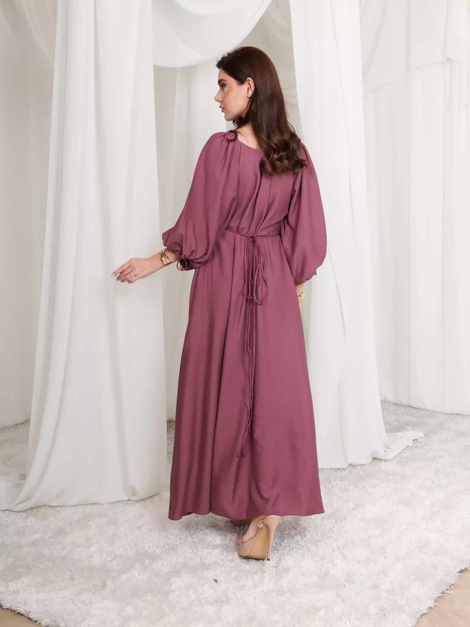 Plumage Long Buckle Dress With Pockets