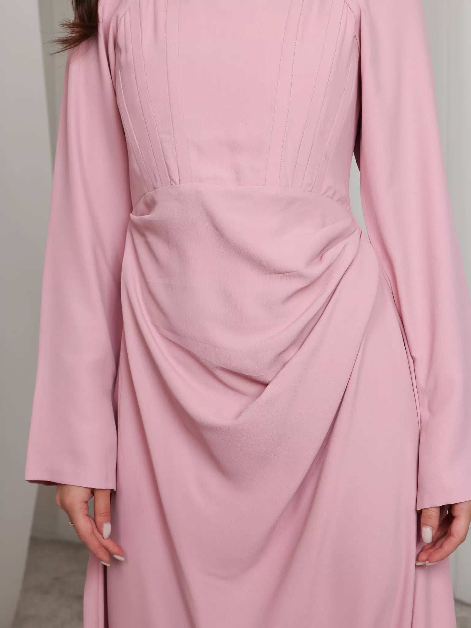 Pink Lattice Cowl Dress With Boning