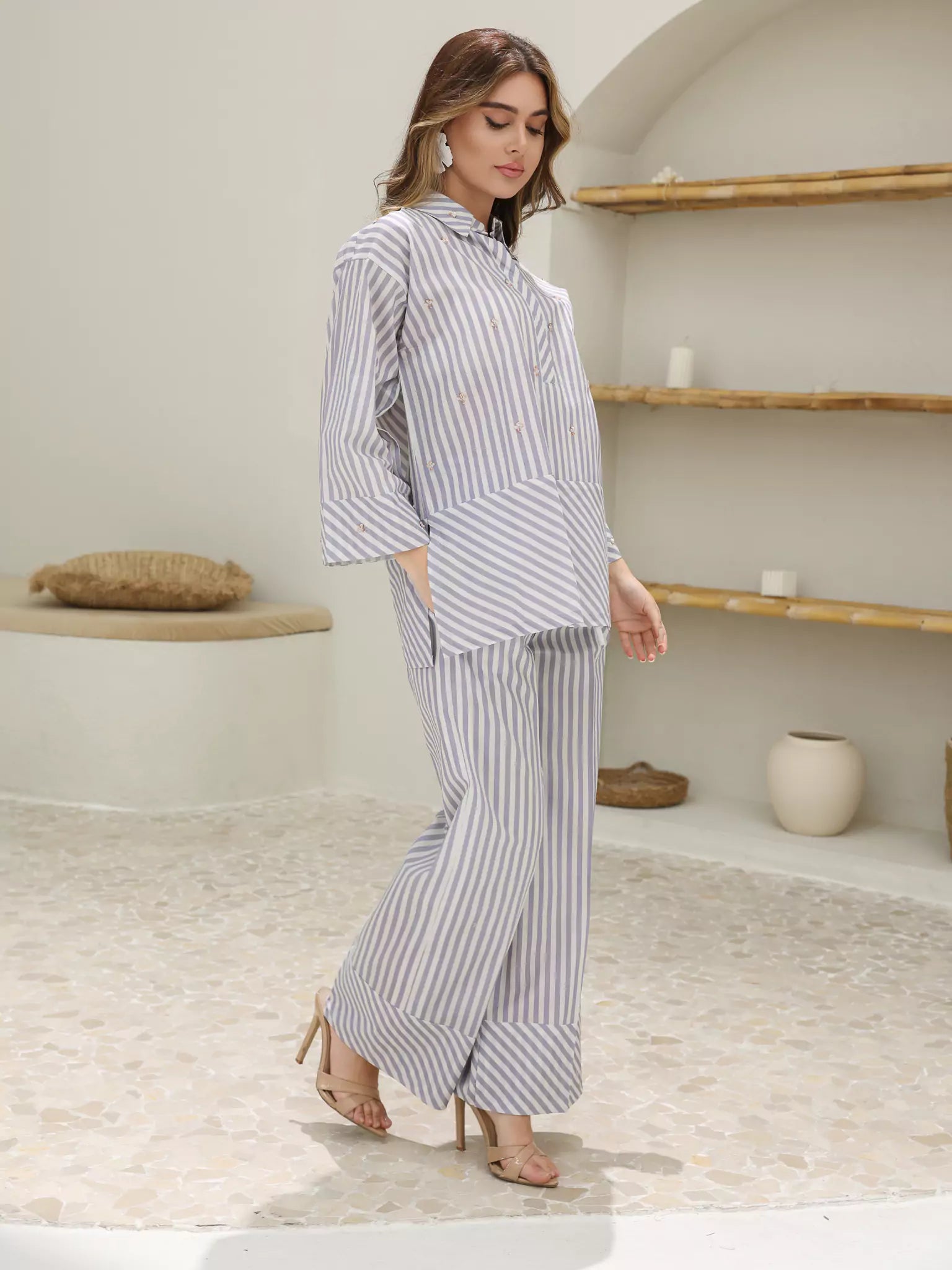 Lilac Stripe Embellished Co Ord Set