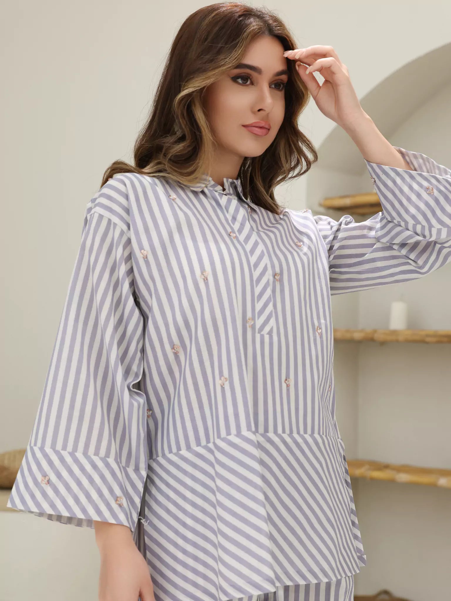 Lilac Stripe Embellished Co Ord Set