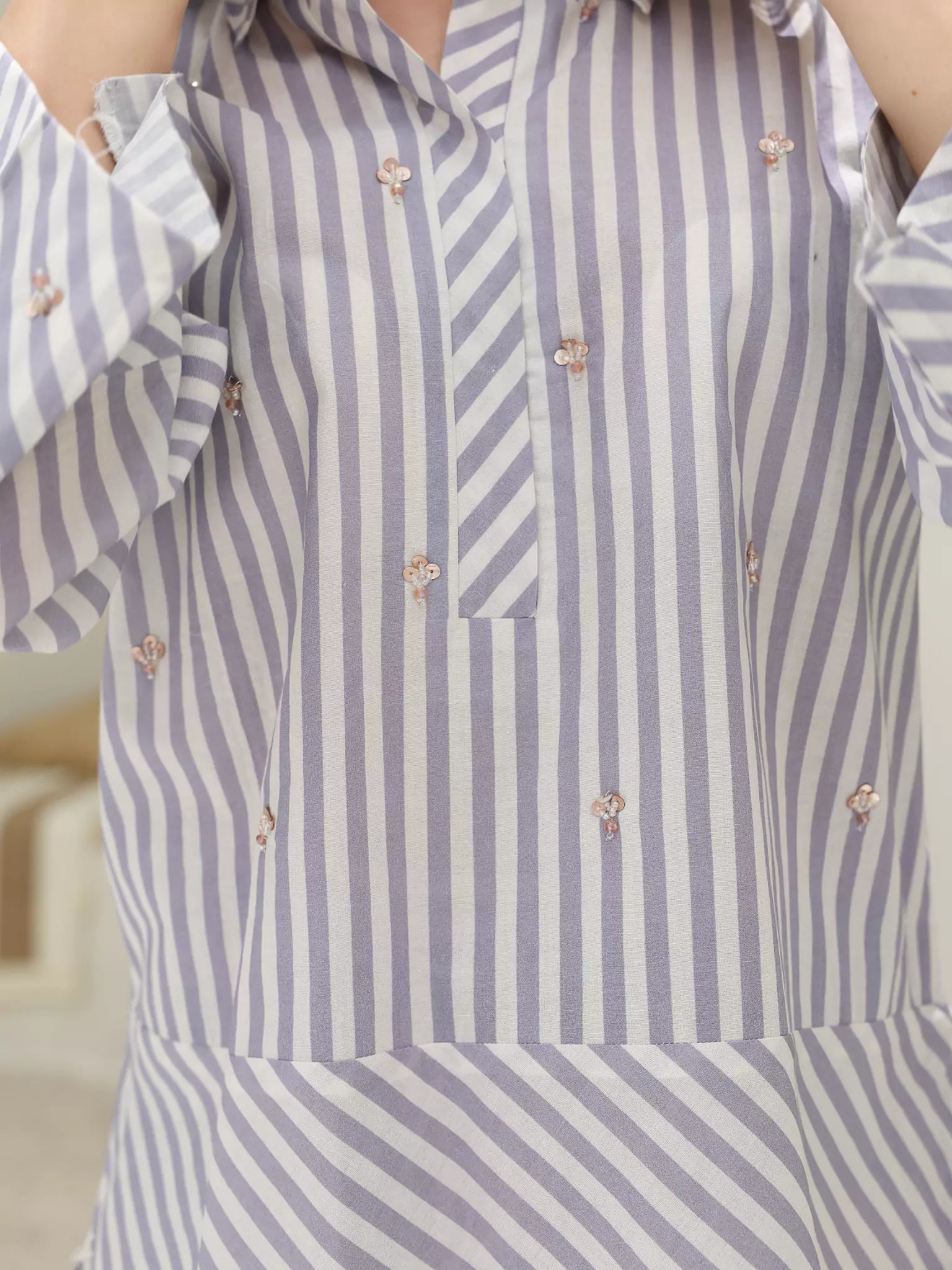 Lilac Stripe Embellished Co Ord Set