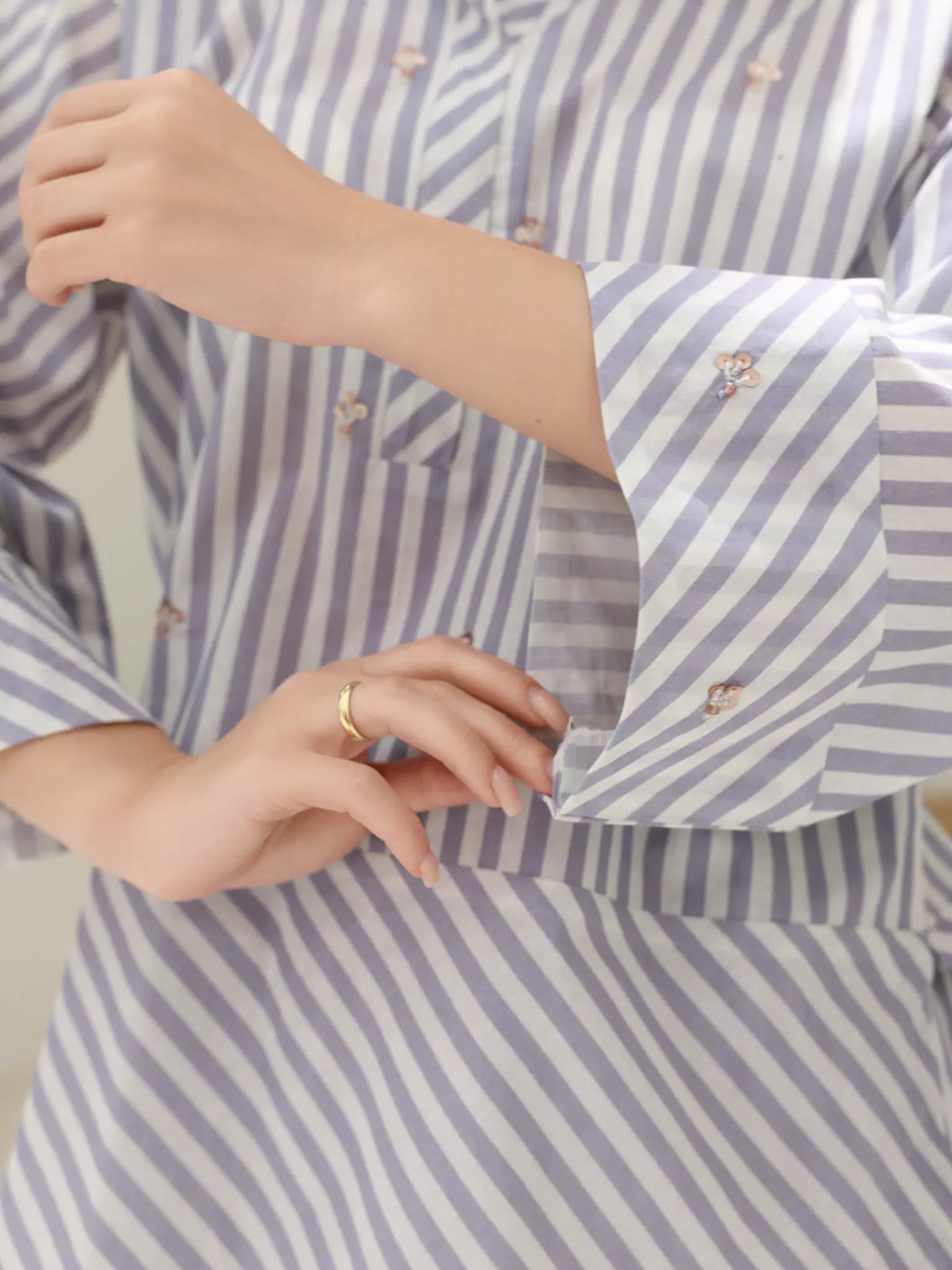 Lilac Stripe Embellished Co Ord Set