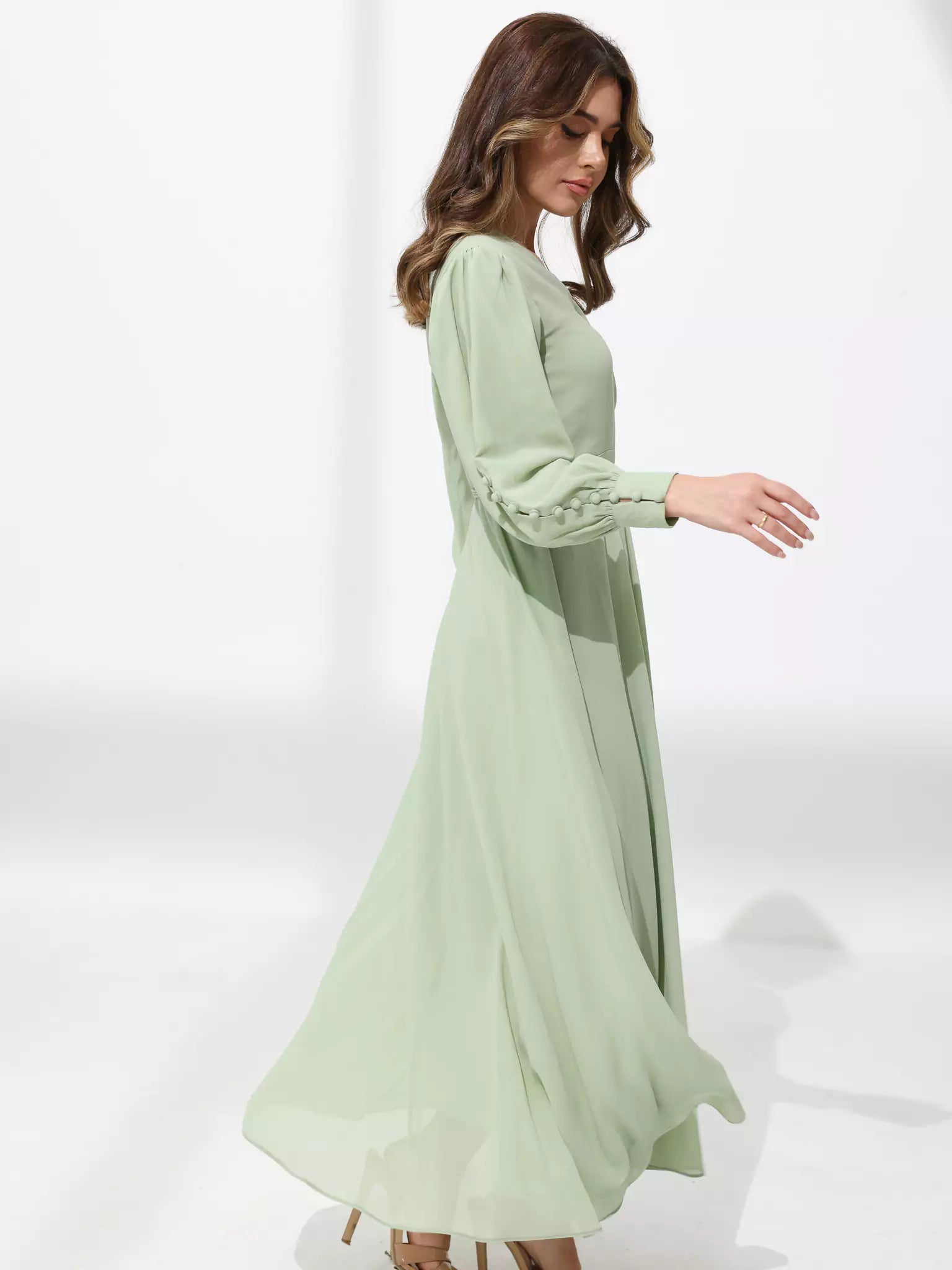 Gracie Solid Pastel Green Long Dress