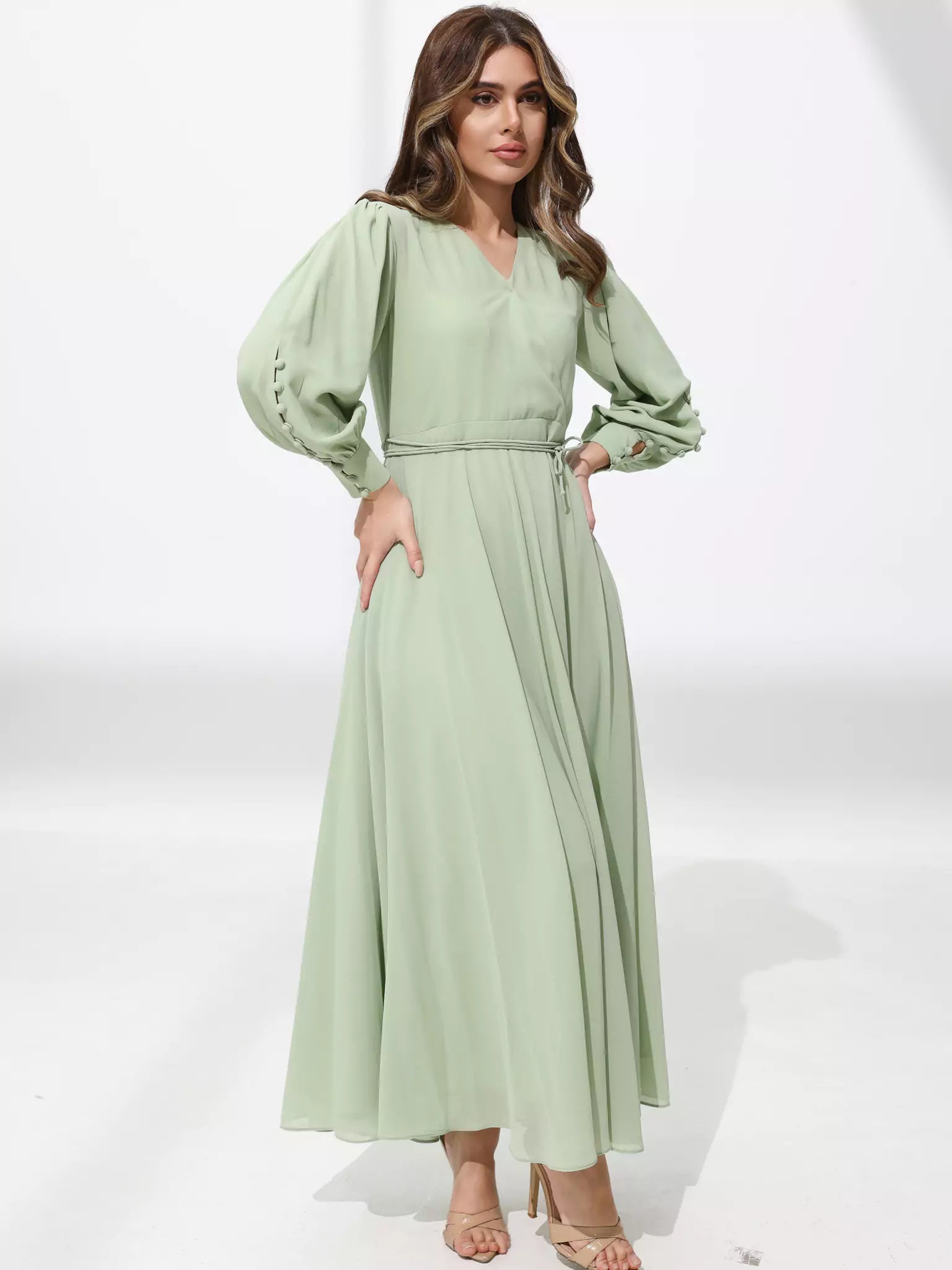 Gracie Solid Pastel Green Long Dress