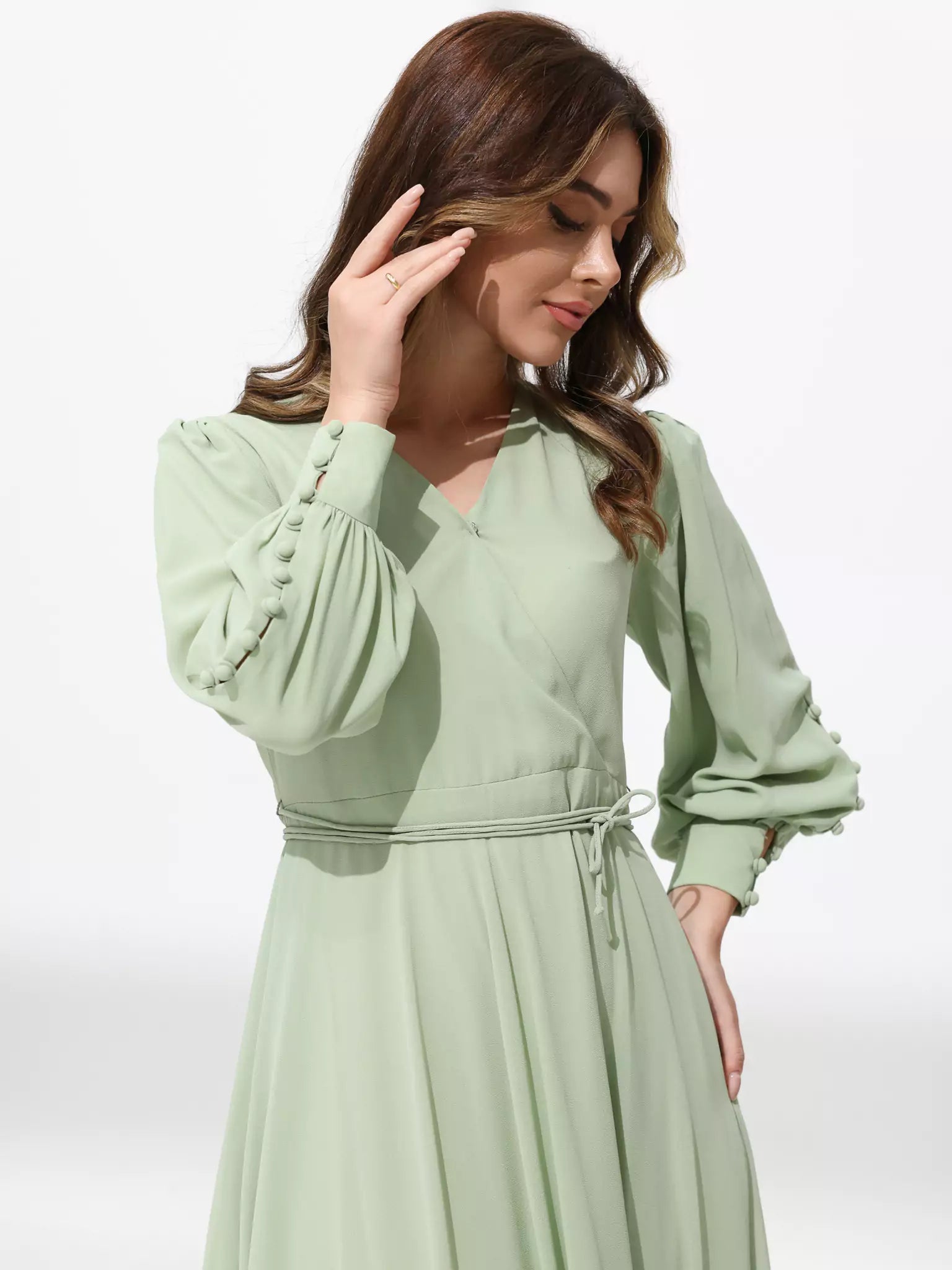 Gracie Solid Pastel Green Long Dress