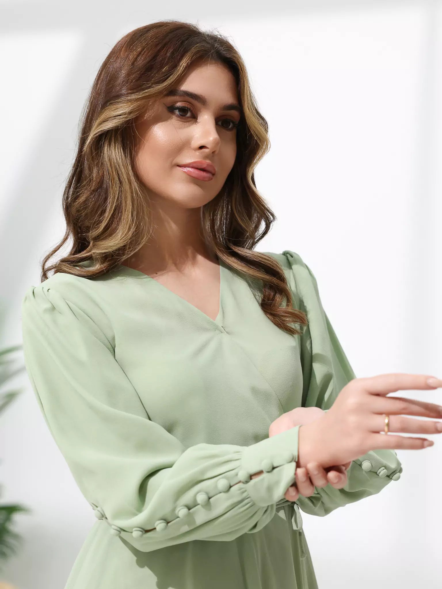 Gracie Solid Pastel Green Long Dress