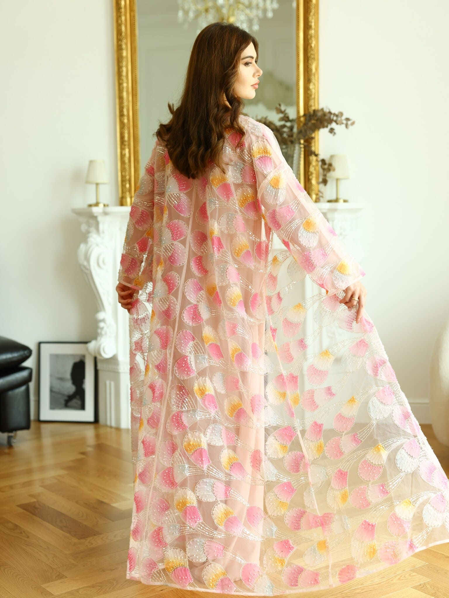 Embellished Luxury Abaya Pink Peacock