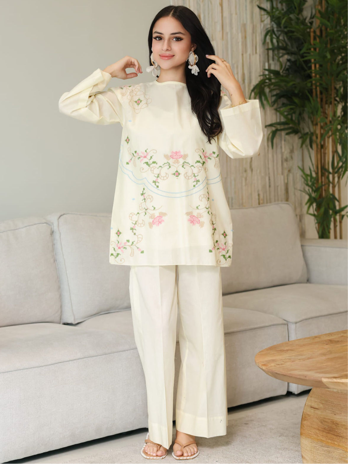 Sarola Cream Embroidered Co Ord Set