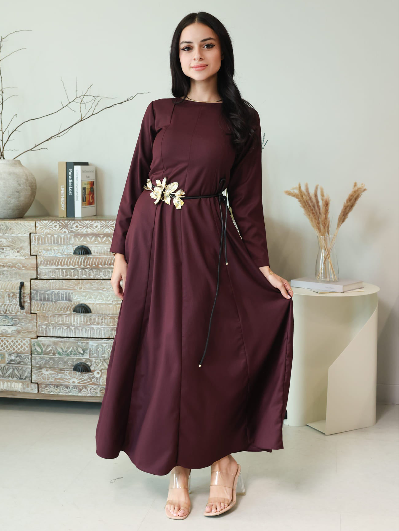 Cigar Panel Plum Long Dress