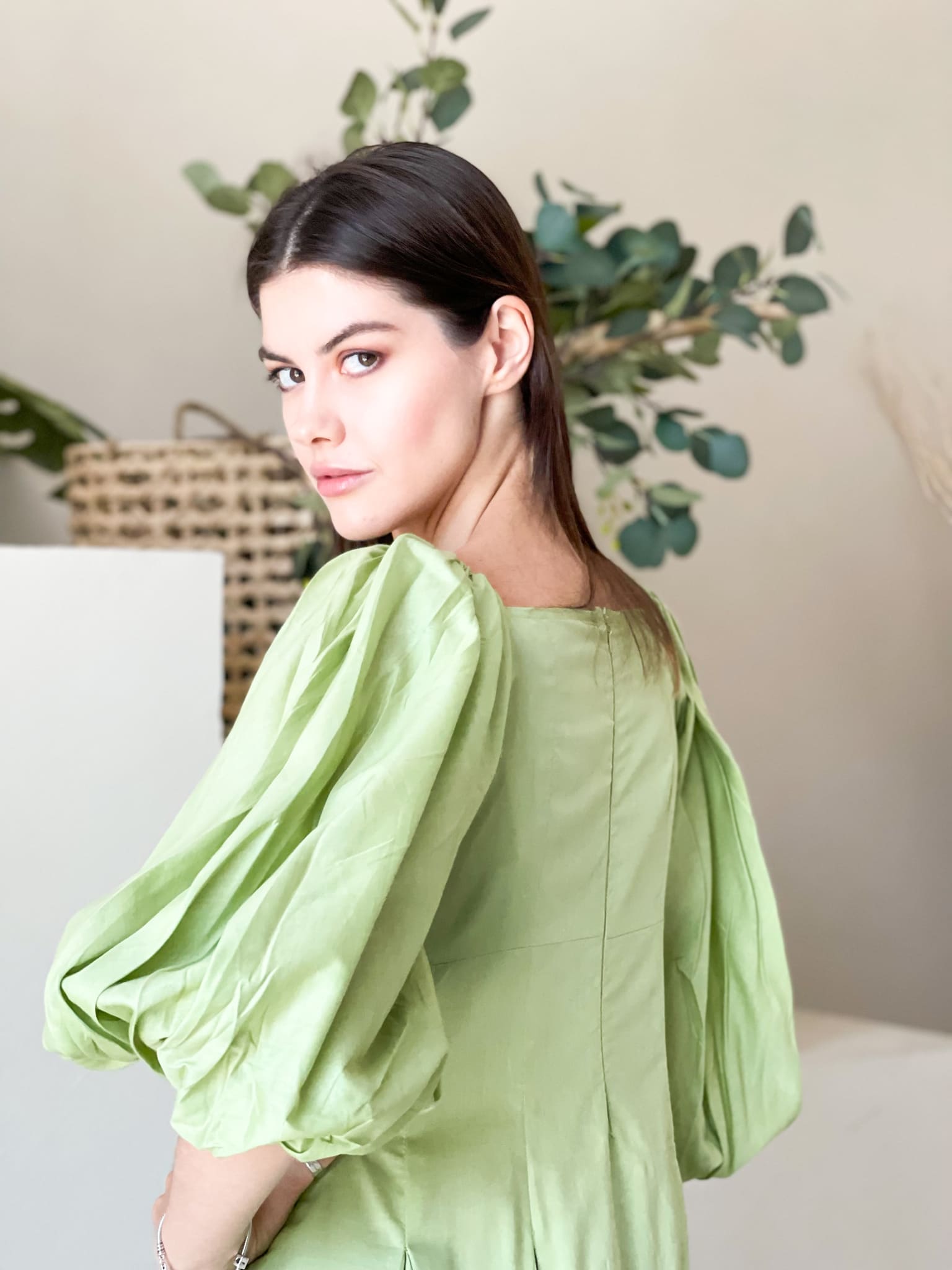 Ruby Green Box Pleat Long Dress