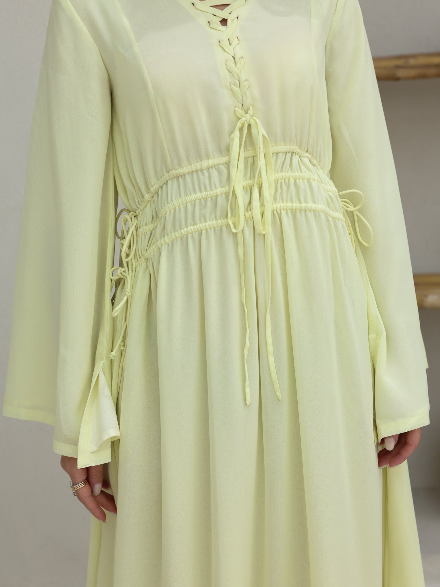 Melted Sun Gathered Lime Long Dress